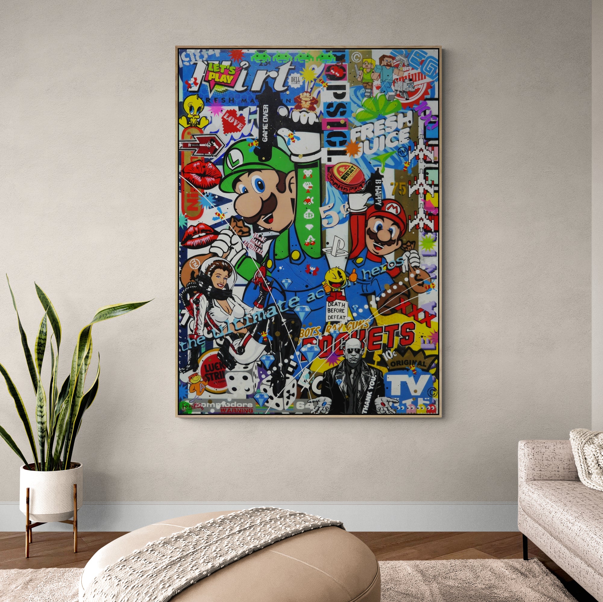 Super Smash and Grab 140cm x 100cm Textured Urban Pop Art Painting (SOLD)-Urban Pop Art-[Franko_Artist]-[The_Block]-[Dream_Homes]-[ideas]-[Grand_Designs]-[Art_Lover]-Franklin Art Studio