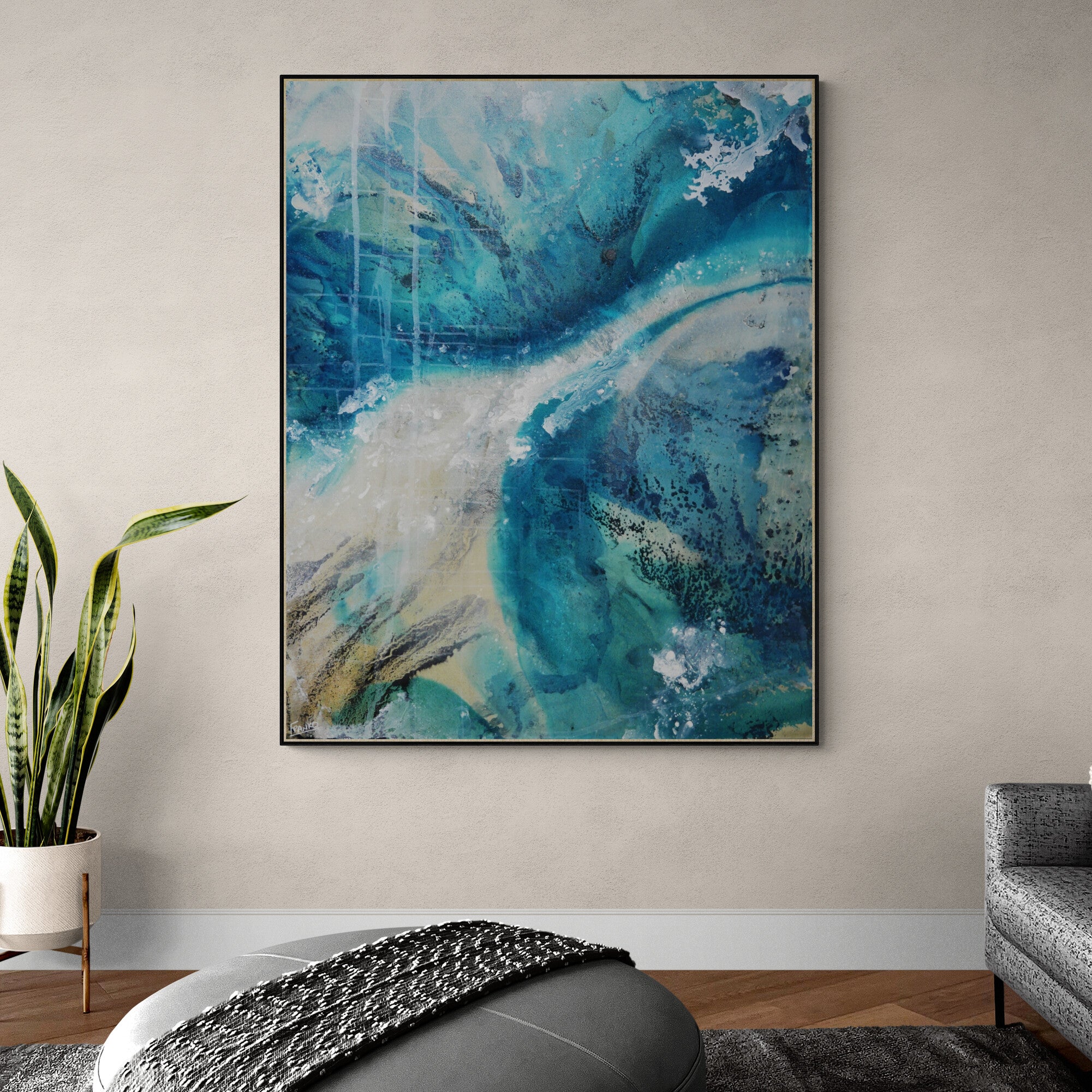 Refined 182 120cm x 150cm  Turquoise Malt Blended Abstract Painting (SOLD)