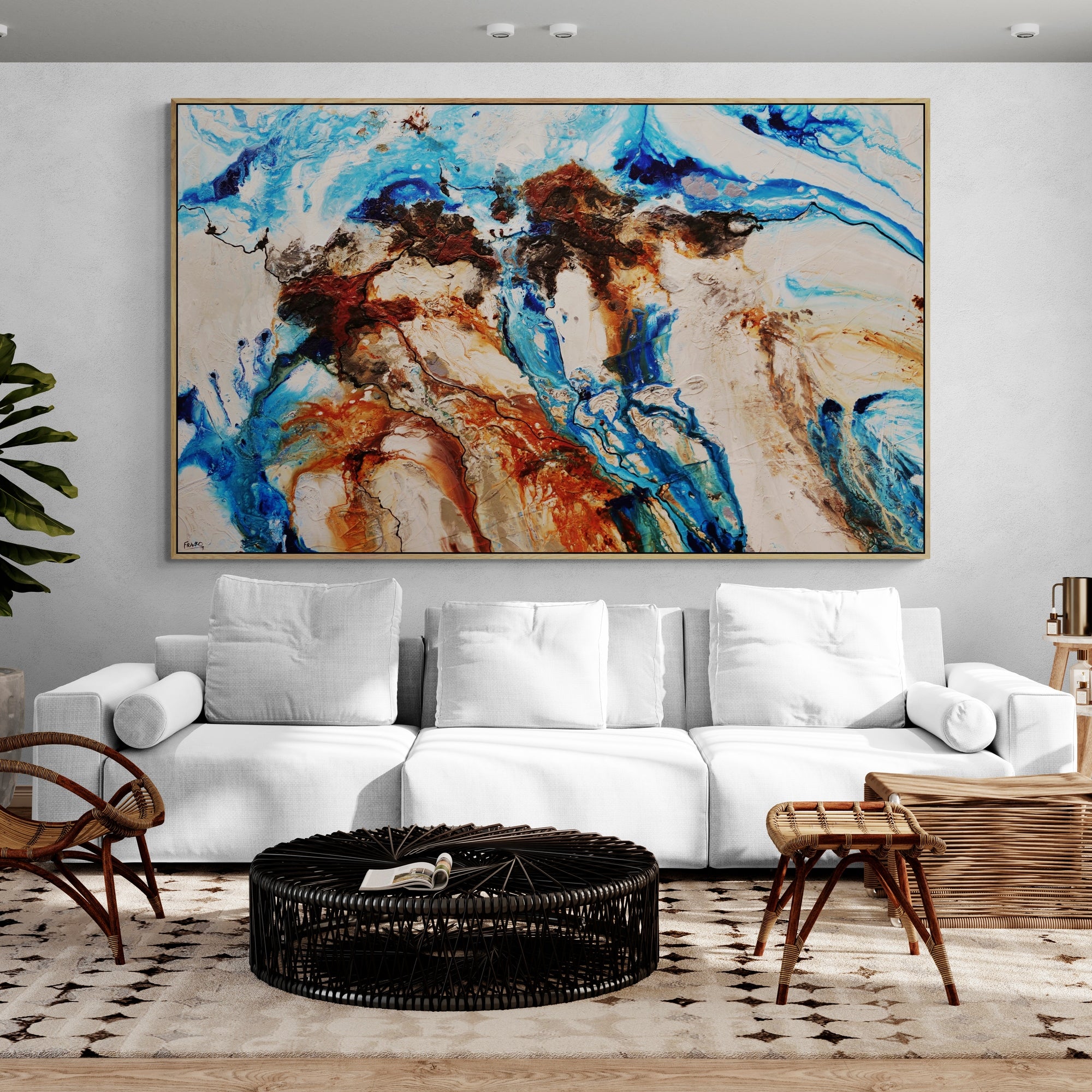 Big Country 280cm x 170cm Blue Rust Cream Textured Abstract Painting (SOLD)-Abstract-[Franko_Artist]-[The_Block]-[Dream_Homes]-[ideas]-[Grand_Designs]-[Art_Lover]-Franklin Art Studio