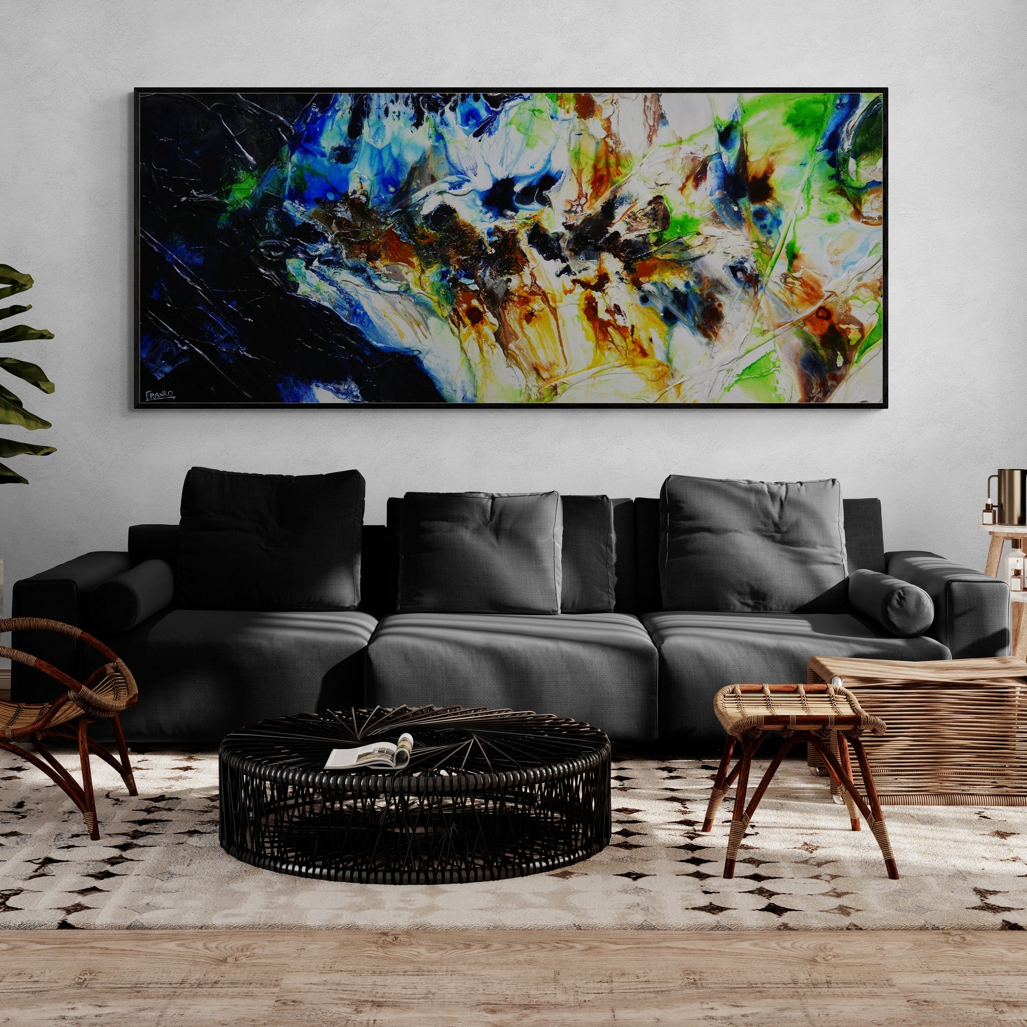 The Natural Potion 240cm x 100cm Blue Green Ochre Textured Abstract Painting (SOLD)-Abstract-[Franko_Artist]-[Australian_artist]-[Gold_Coast]-[Brisbane]-[modern]-[contemporary]-[original]-[Large_artwork]-[The_Block]-[Dream_Homes]-[ideas]-[Grand_Designs]-[Art_Lover]-Franklin Art Studio