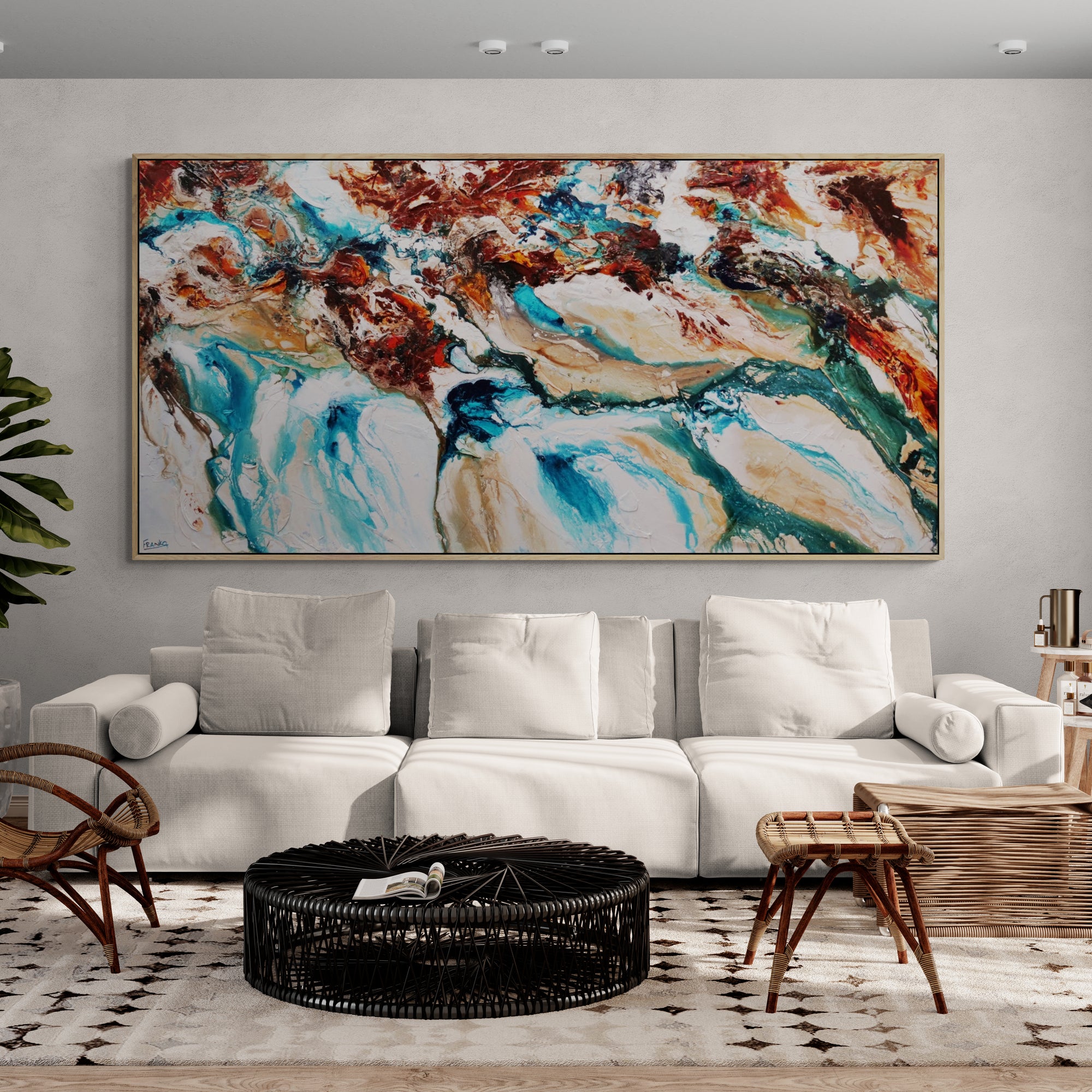 Southern Rock 240cm x 120cm Teal Cream Oxide Textured Abstract Painting (SOLD)-Abstract-[Franko_Artist]-[Australian_artist]-[Gold_Coast]-[Brisbane]-[modern]-[contemporary]-[original]-[Large_artwork]-[The_Block]-[Dream_Homes]-[ideas]-[Grand_Designs]-[Art_Lover]-Franklin Art Studio