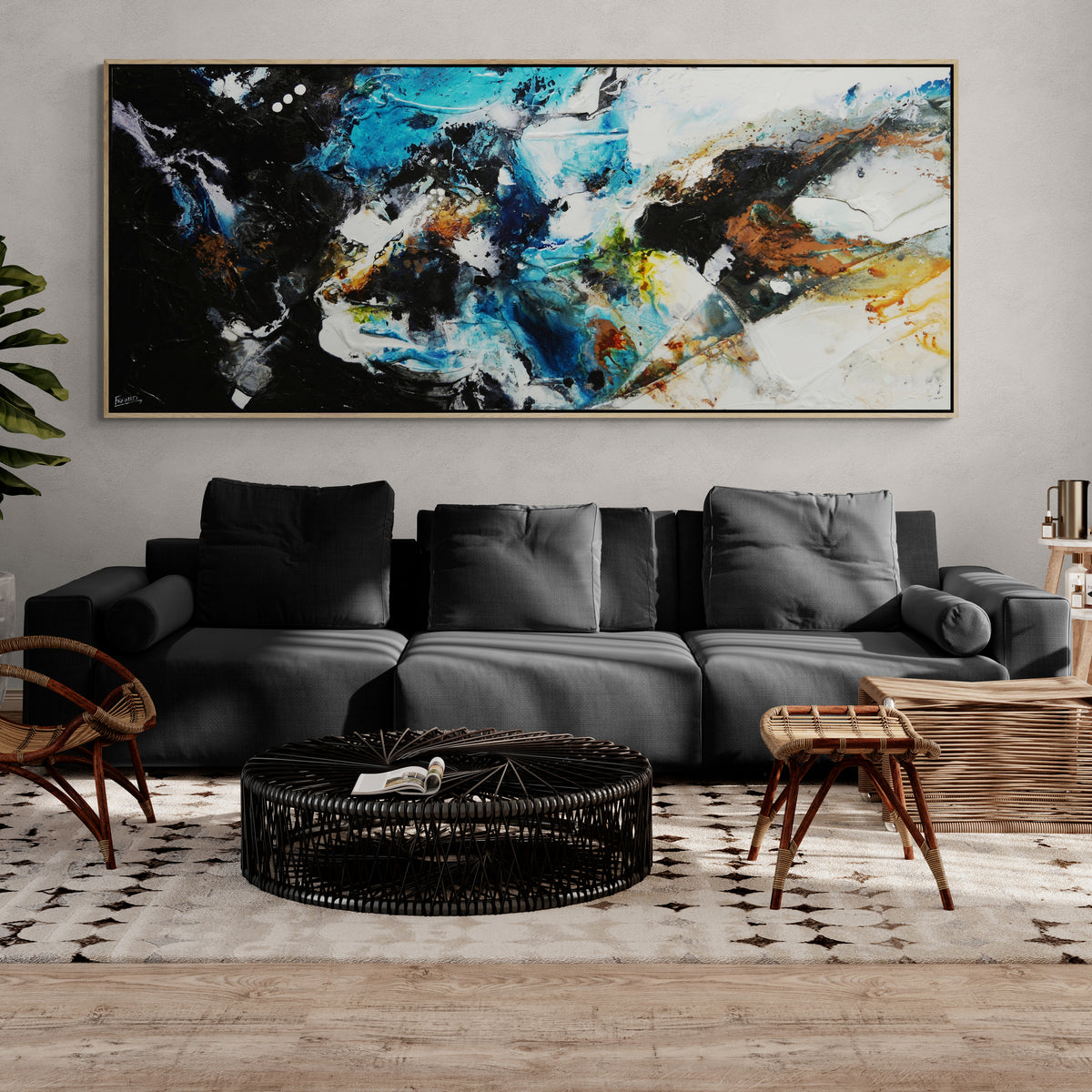 Infused Potion 240cm x 100cm Teal Textured Abstract Painting