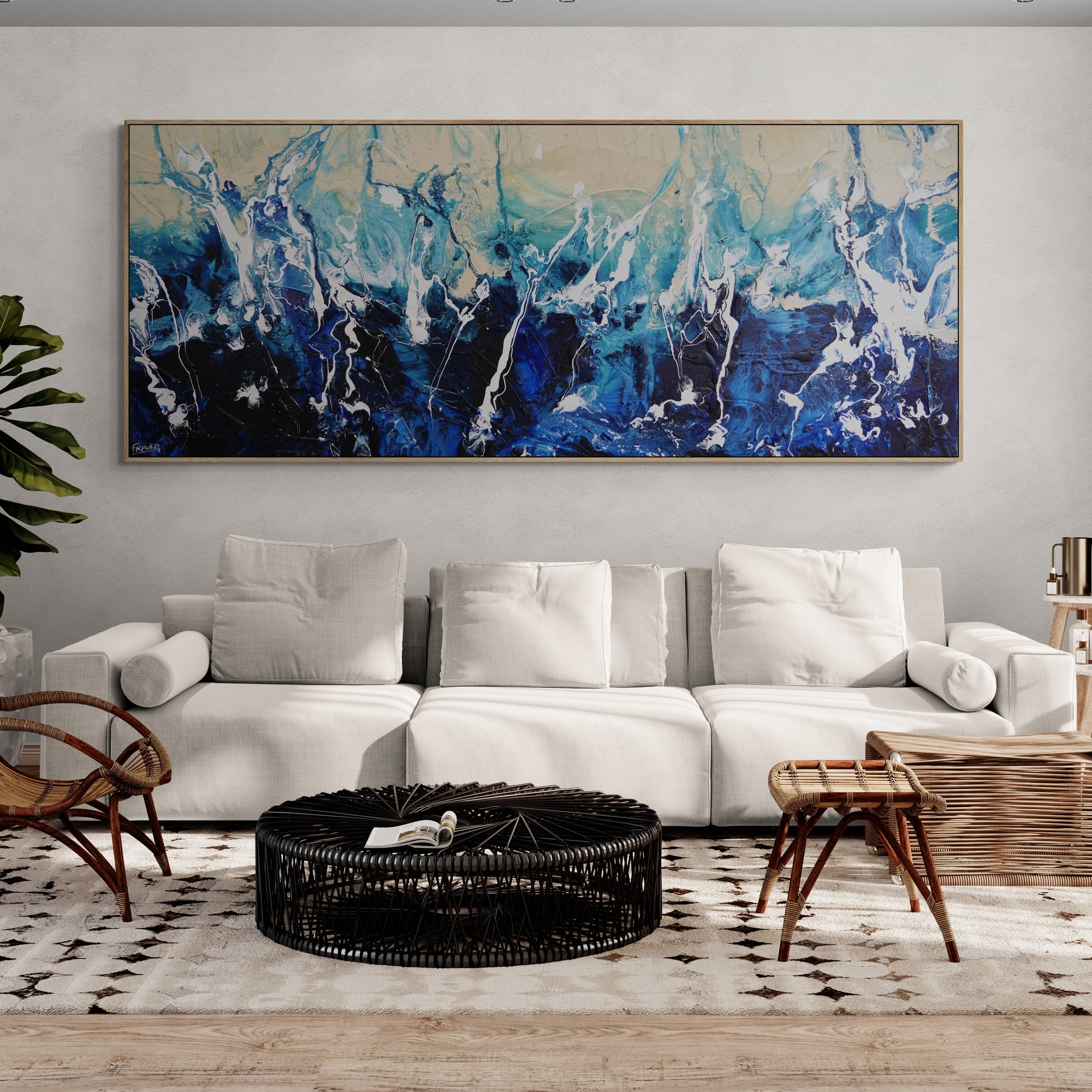 Swoosh 240cm x 100cm Textured Abstract Painting (SOLD)-Abstract-[Franko_Artist]-[The_Block]-[Dream_Homes]-[ideas]-[Grand_Designs]-[Art_Lover]-Franklin Art Studio