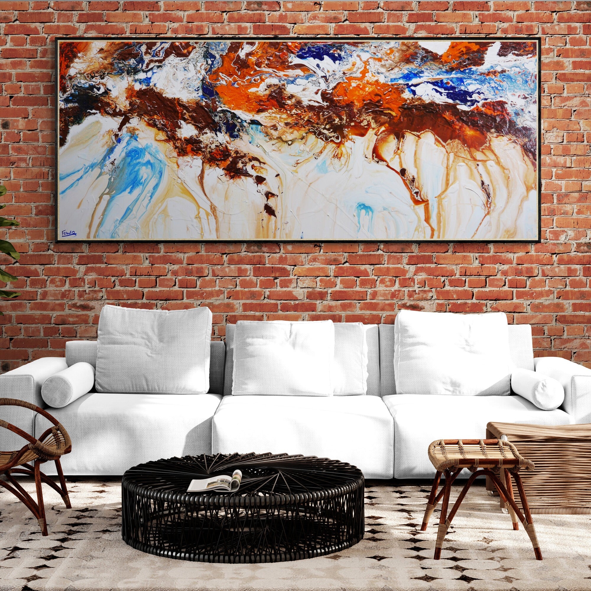 Raw Coast 240cm x 100cm White Rust Cobalt Textured Abstract Painting (SOLD)