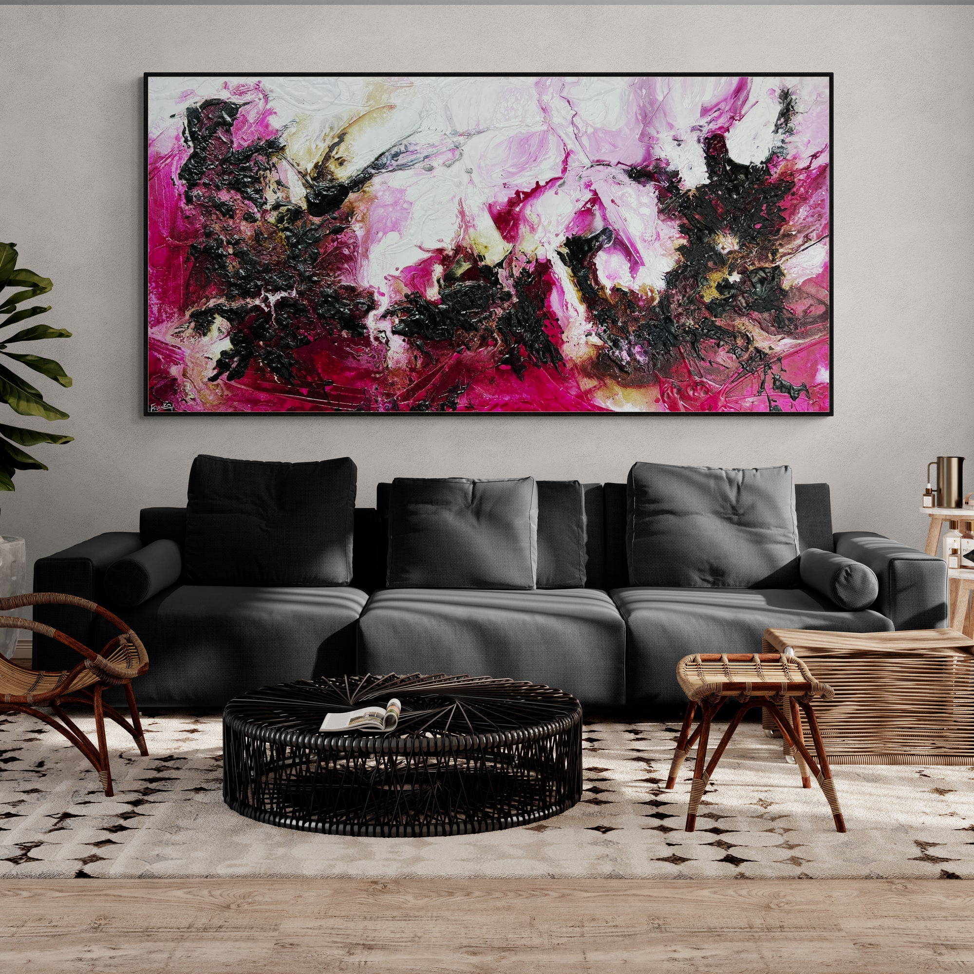 Scarlett & Fig 240cm x 120cm Magenta Textured Abstract Painting (SOLD)-Abstract-[Franko_Artist]-[Australian_artist]-[Gold_Coast]-[Brisbane]-[modern]-[contemporary]-[original]-[Large_artwork]-[The_Block]-[Dream_Homes]-[ideas]-[Grand_Designs]-[Art_Lover]-Franklin Art Studio