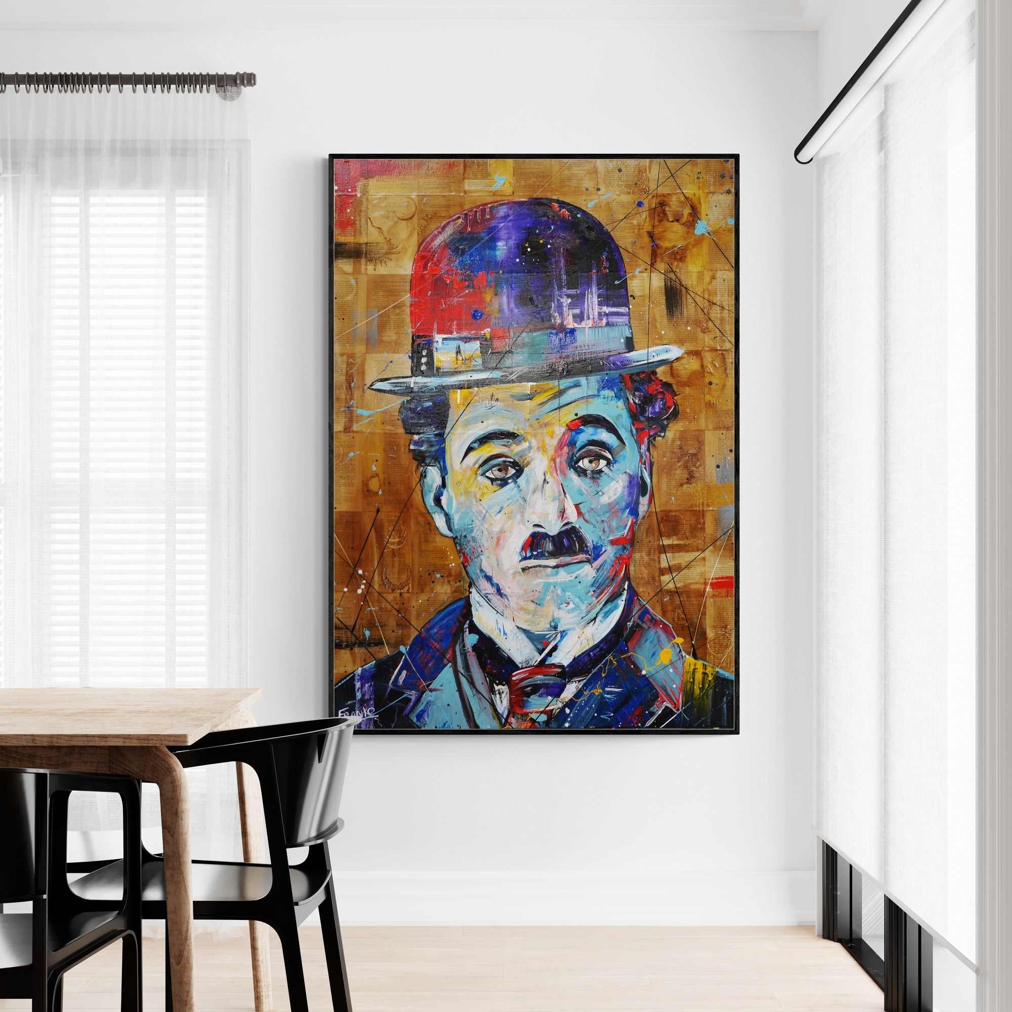 Blue Charlie 140cm x 100cm Charlie Chaplin Abstract Realism Book Club Painting (SOLD)-book club-[Franko_Artist]-[Australian_artist]-[Gold_Coast]-[Brisbane]-[modern]-[contemporary]-[original]-[Large_artwork]-[The_Block]-[Dream_Homes]-[ideas]-[Grand_Designs]-[Art_Lover]-Franklin Art Studio