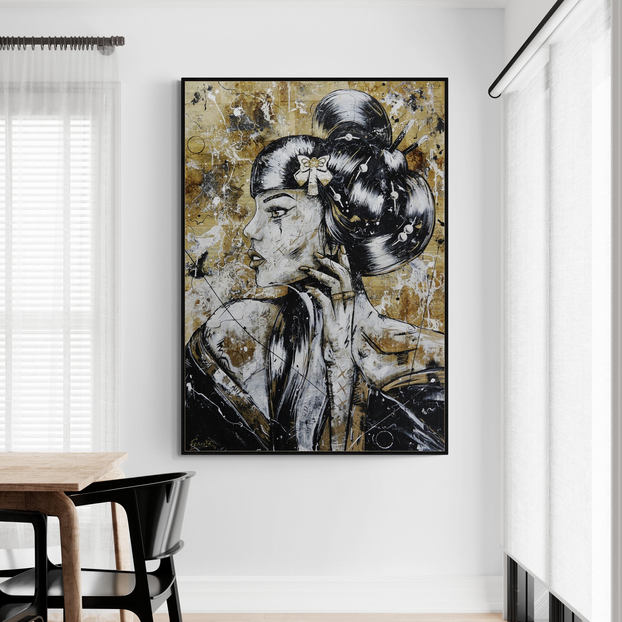 Golden Tigerlily 100cm x 140cm Geisha Abstract Realism Book Club Painting (SOLD)-book club-[Franko_Artist]-[The_Block]-[Dream_Homes]-[ideas]-[Grand_Designs]-[Art_Lover]-Franklin Art Studio