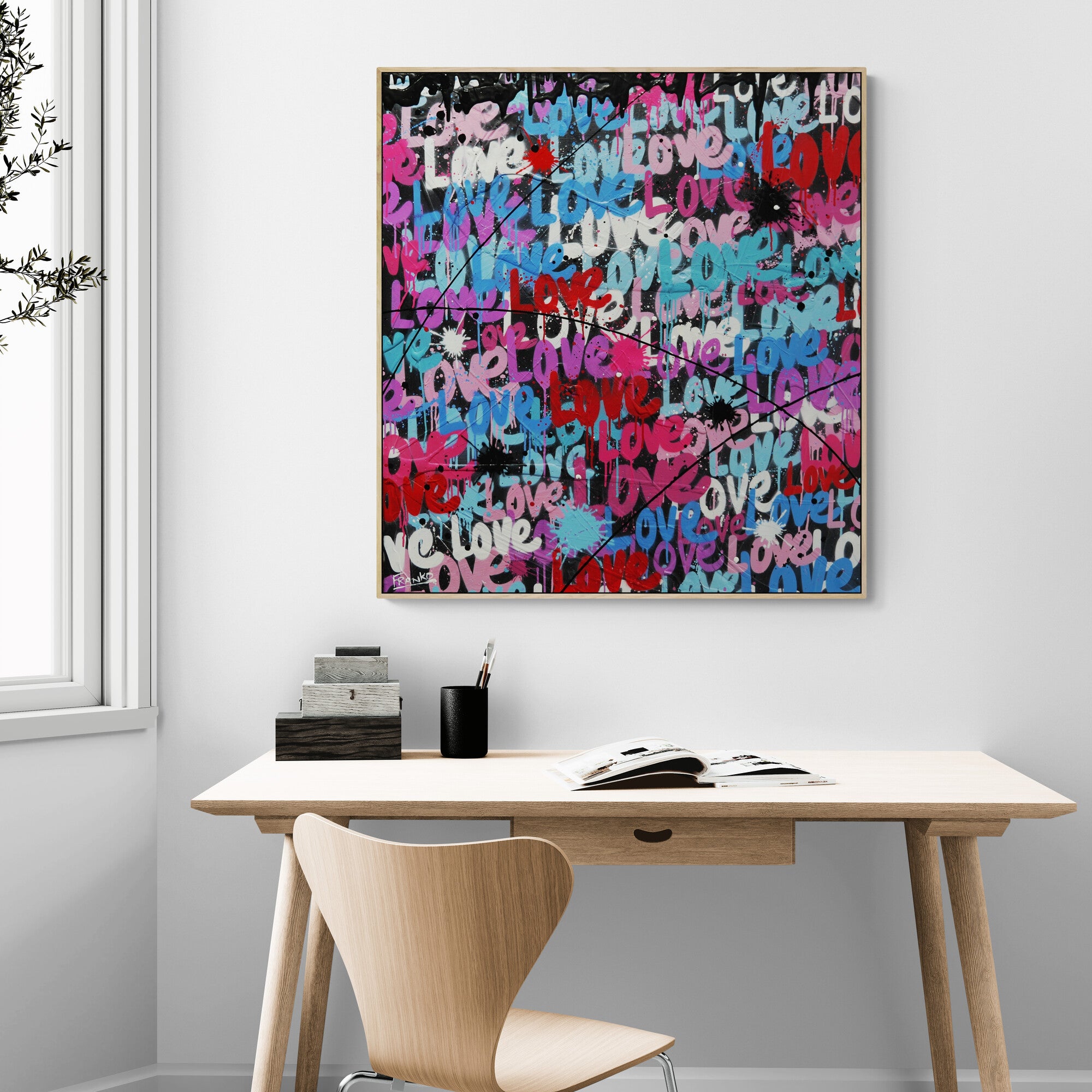 Loving 92cm x 100cm Textured Urban Pop Art Painting (SOLD)-Urban Pop Art-[Franko_Artist]-[Australian_artist]-[Gold_Coast]-[Brisbane]-[modern]-[contemporary]-[original]-[Large_artwork]-[The_Block]-[Dream_Homes]-[ideas]-[Grand_Designs]-[Art_Lover]-Franklin Art Studio