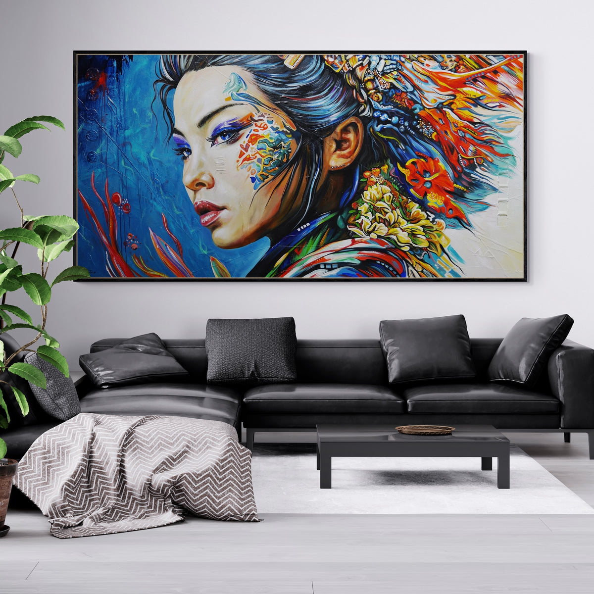Isadora 240cm x 120cm FRAMED Geisha Abstract Realism Textured Acrylic Art