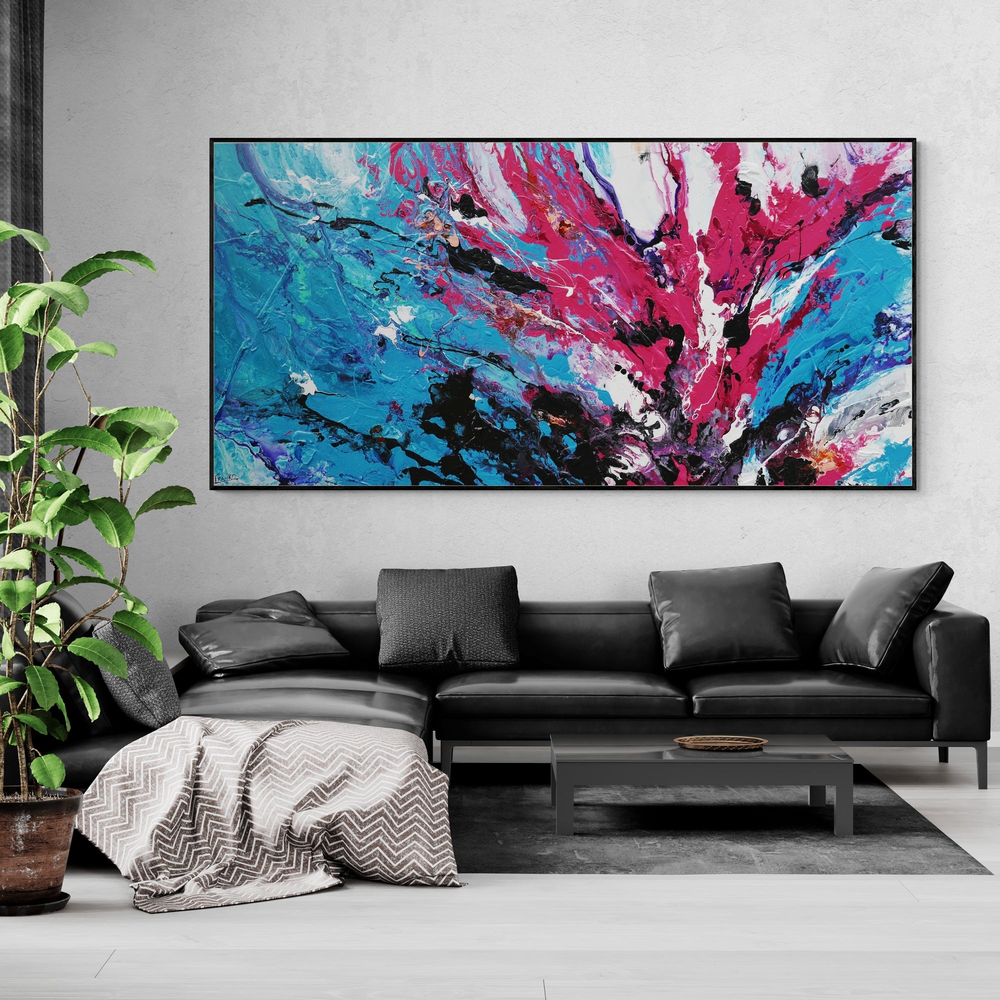 Bloom 240cm x 120cm Blue Pink Textured Abstract Painting (SOLD)-Abstract-[Franko_Artist]-[Australian_artist]-[Gold_Coast]-[Brisbane]-[modern]-[contemporary]-[original]-[Large_artwork]-[The_Block]-[Dream_Homes]-[ideas]-[Grand_Designs]-[Art_Lover]-Franklin Art Studio