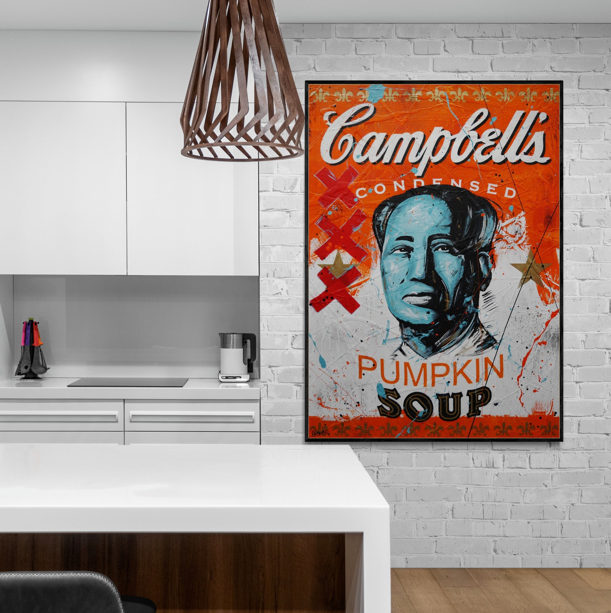Mr Mao 140cm x 100cm Campbell's Soup Textured Urban Pop Art Painting-Urban Pop Art-[Franko_Artist]-[Australian_artist]-[Gold_Coast]-[Brisbane]-[modern]-[contemporary]-[original]-[Large_artwork]-[The_Block]-[Dream_Homes]-[ideas]-[Grand_Designs]-[Art_Lover]-Franklin Art Studio