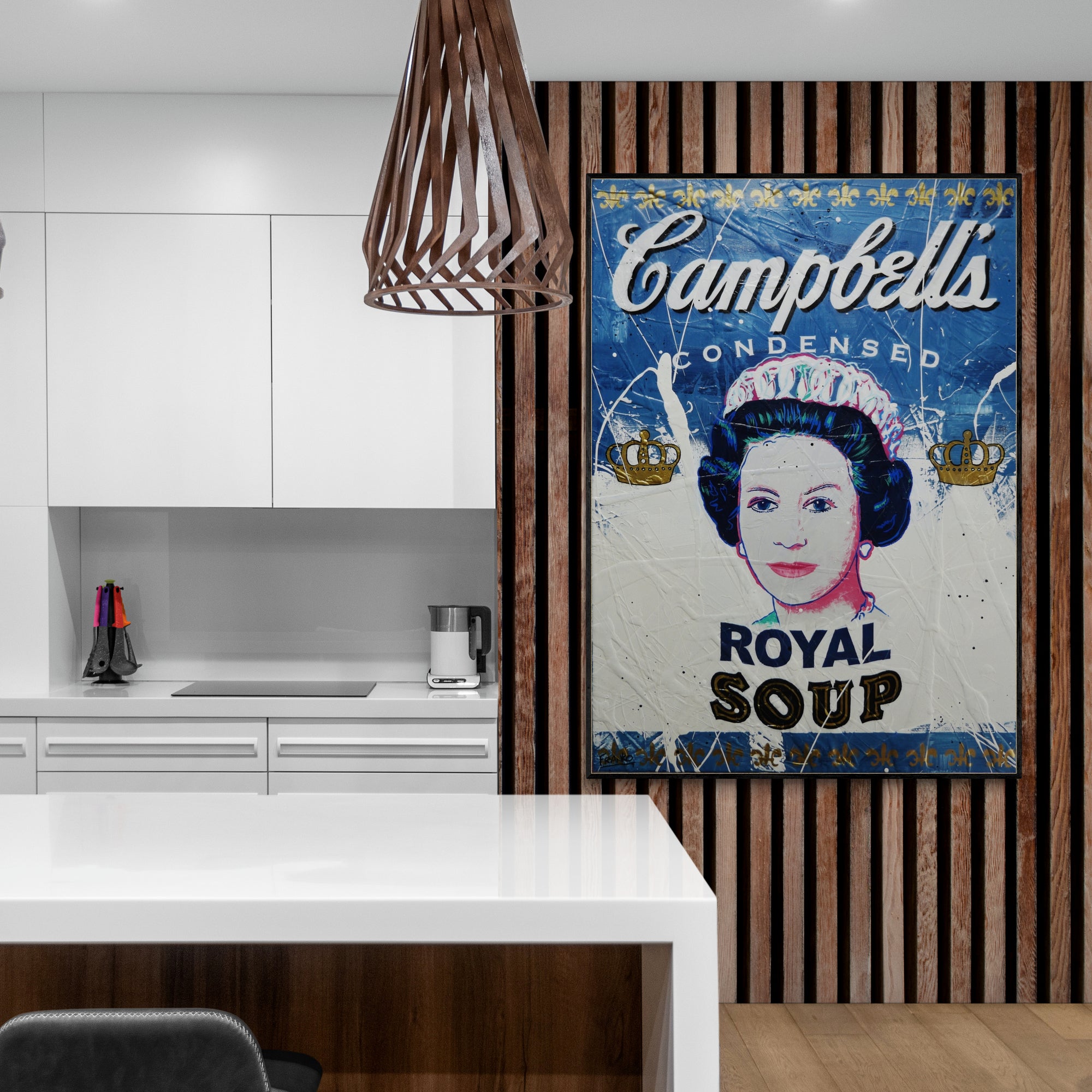 Royalty 100cm x 140cm Campbell's Soup Textured Urban Pop Art Painting-Urban Pop Art-[Franko_Artist]-[Australian_artist]-[Gold_Coast]-[Brisbane]-[modern]-[contemporary]-[original]-[Large_artwork]-[The_Block]-[Dream_Homes]-[ideas]-[Grand_Designs]-[Art_Lover]-Franklin Art Studio