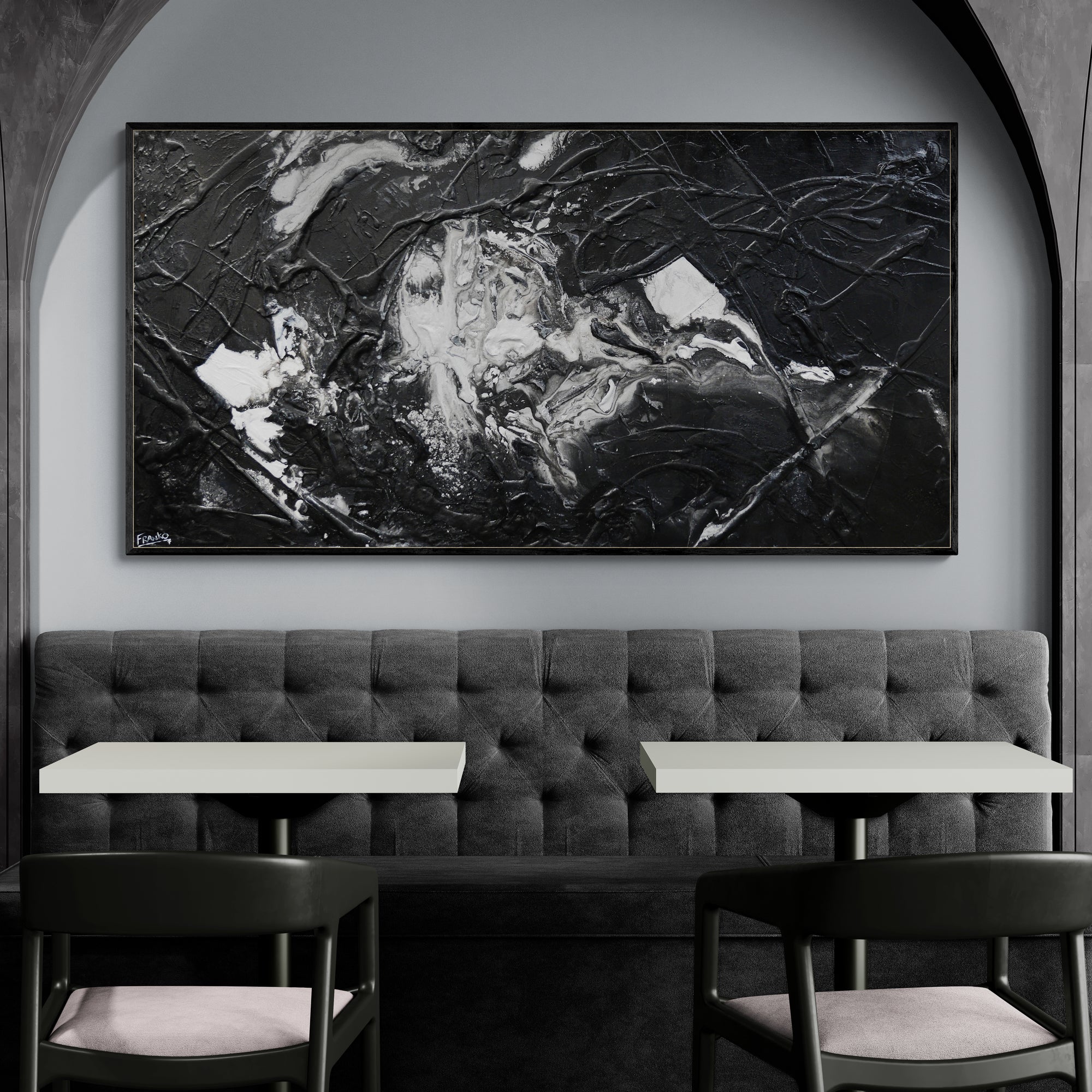 update alt-text with template Wherever you go 190cm x 100cm Black White Textured Abstract Painting (SOLD)-Abstract-[Franko_Artist]-[Australian_artist]-[Gold_Coast]-[Brisbane]-[modern]-[contemporary]-[original]-[Large_artwork]-Franklin Art Studio