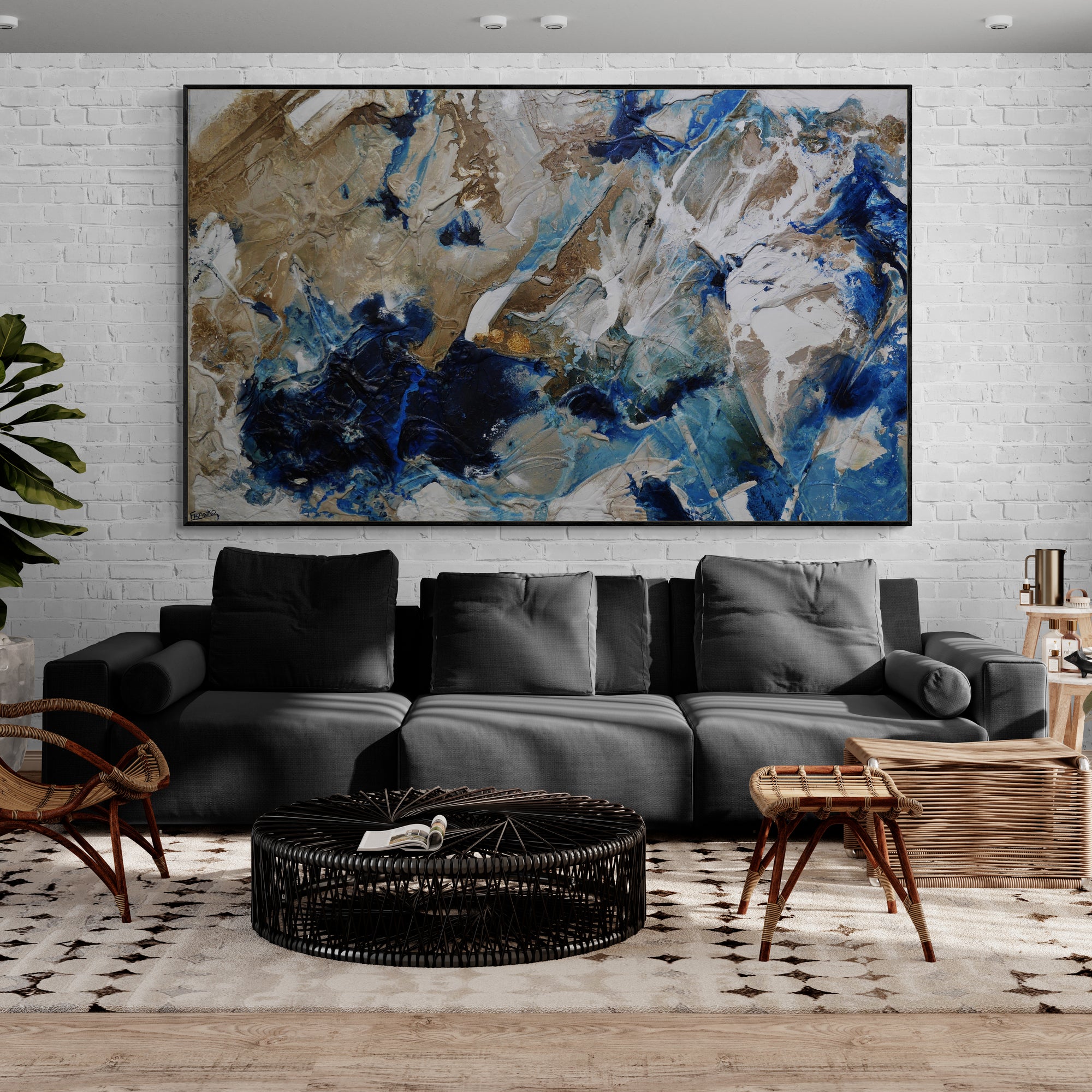 Casbah Maximus 250cm x 150cm Blues Honey White Malt Textured Abstract Painting (SOLD)-Abstract-[Franko_Artist]-[Australian_artist]-[Gold_Coast]-[Brisbane]-[modern]-[contemporary]-[original]-[Large_artwork]-[The_Block]-[Dream_Homes]-[ideas]-[Grand_Designs]-[Art_Lover]-Franklin Art Studio