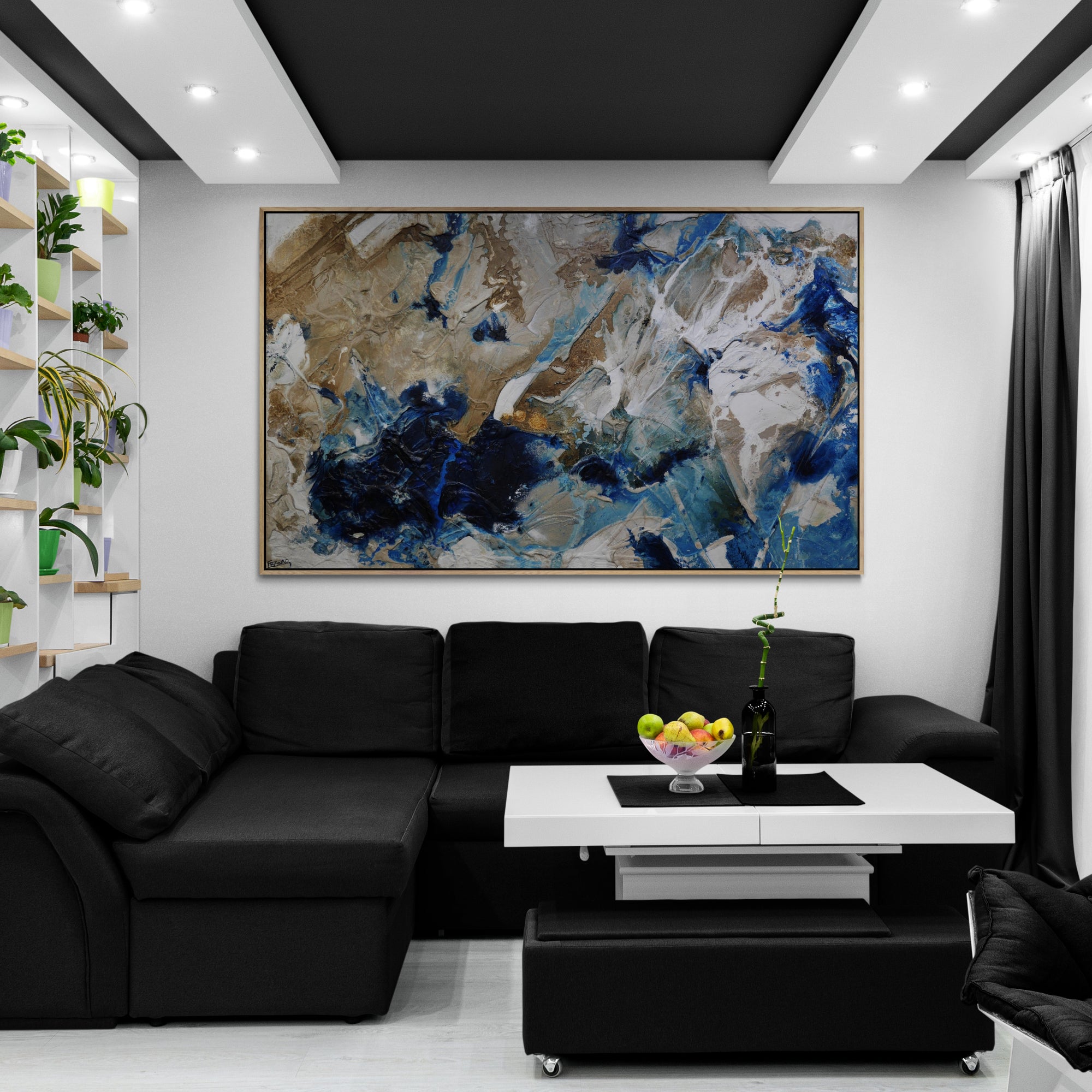 Casbah Maximus 250cm x 150cm Blues Honey White Malt Textured Abstract Painting (SOLD)-Abstract-[Franko_Artist]-[The_Block]-[Dream_Homes]-[ideas]-[Grand_Designs]-[Art_Lover]-Franklin Art Studio