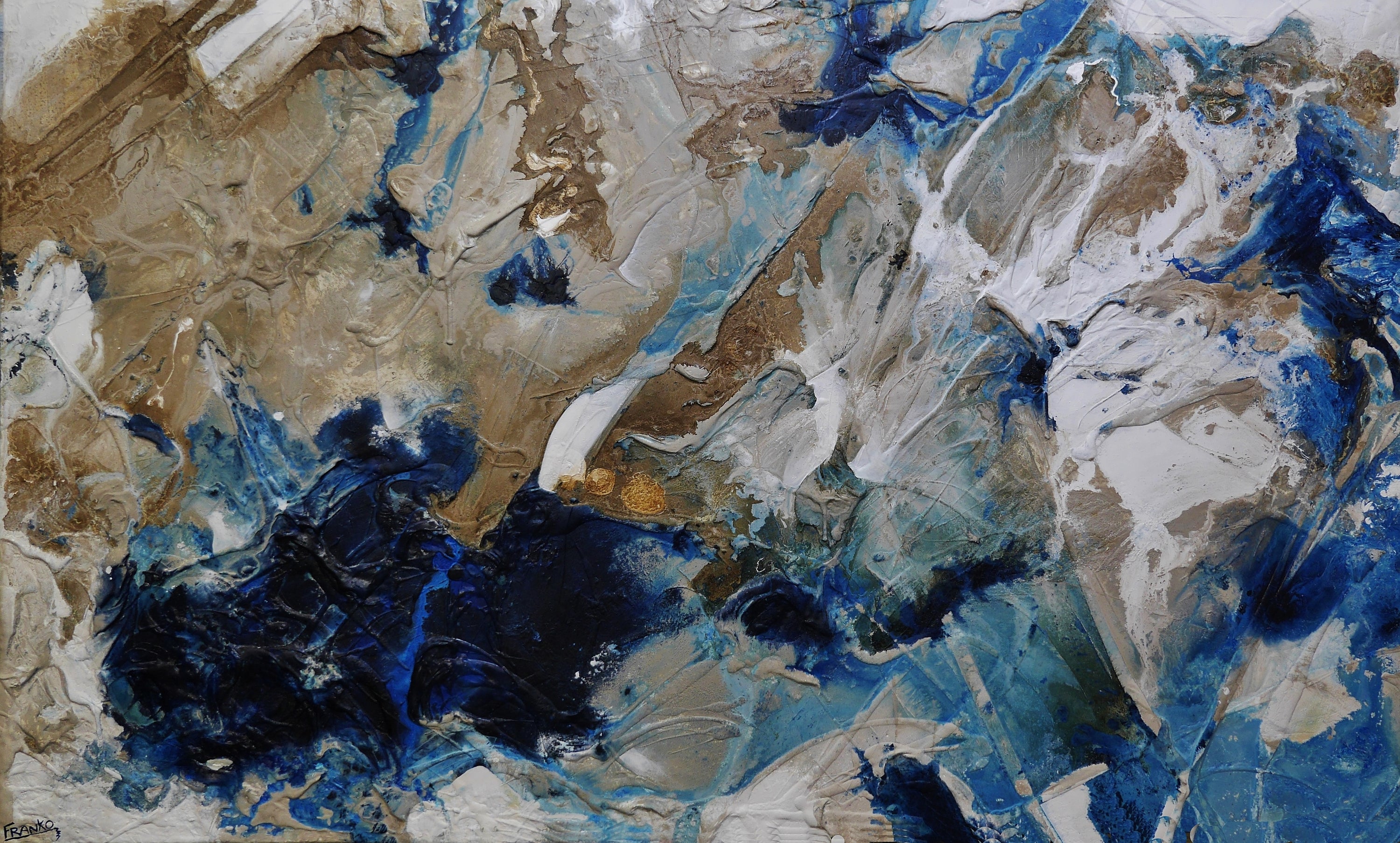 Casbah Maximus 250cm x 150cm Blues Honey White Malt Textured Abstract Painting (SOLD)-Abstract-[Franko_Artist]-[Australian_artist]-[Gold_Coast]-[Brisbane]-[modern]-[contemporary]-[original]-[Large_artwork]-Franklin Art Studio