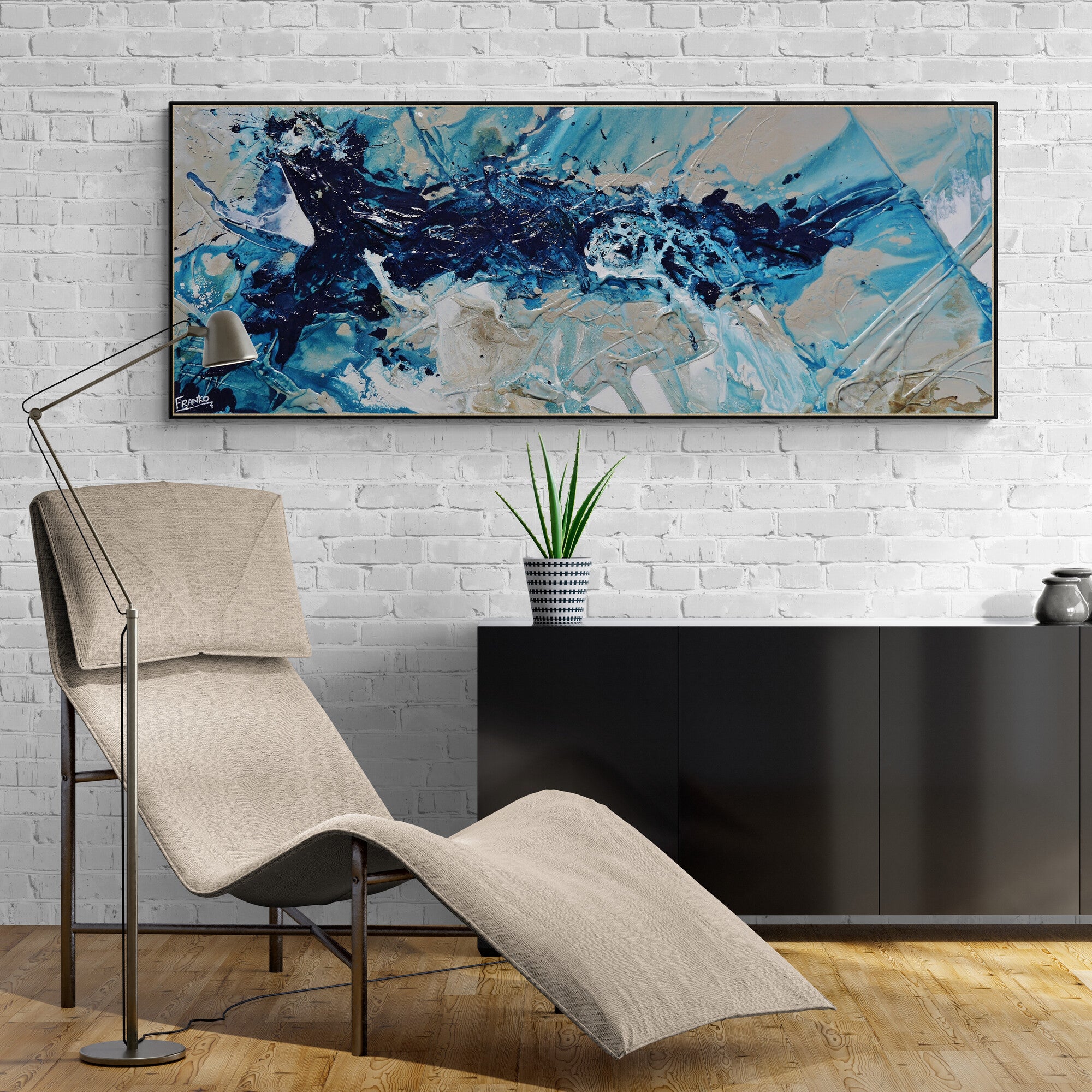 Malted 160cm x 60cm Navy Blues Malt White Textured Abstract Painting (SOLD)-Abstract-[Franko_Artist]-[Australian_artist]-[Gold_Coast]-[Brisbane]-[modern]-[contemporary]-[original]-[Large_artwork]-[The_Block]-[Dream_Homes]-[ideas]-[Grand_Designs]-[Art_Lover]-Franklin Art Studio