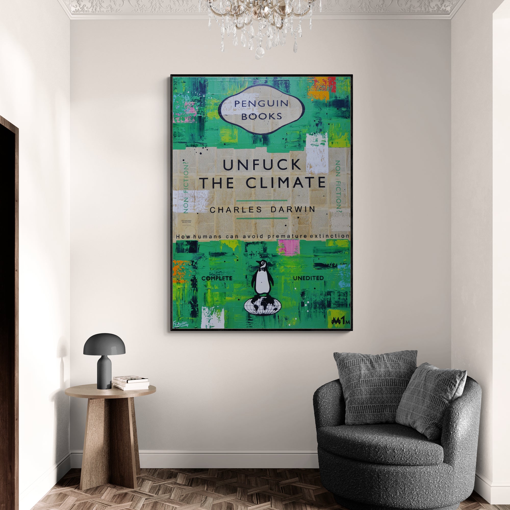 Natural Selection 140cm x 100cm Unfuck The Climate Urban Pop Book Club Painting (SOLD)-book club-[Franko_Artist]-[Australian_artist]-[Gold_Coast]-[Brisbane]-[modern]-[contemporary]-[original]-[Large_artwork]-[The_Block]-[Dream_Homes]-[ideas]-[Grand_Designs]-[Art_Lover]-Franklin Art Studio