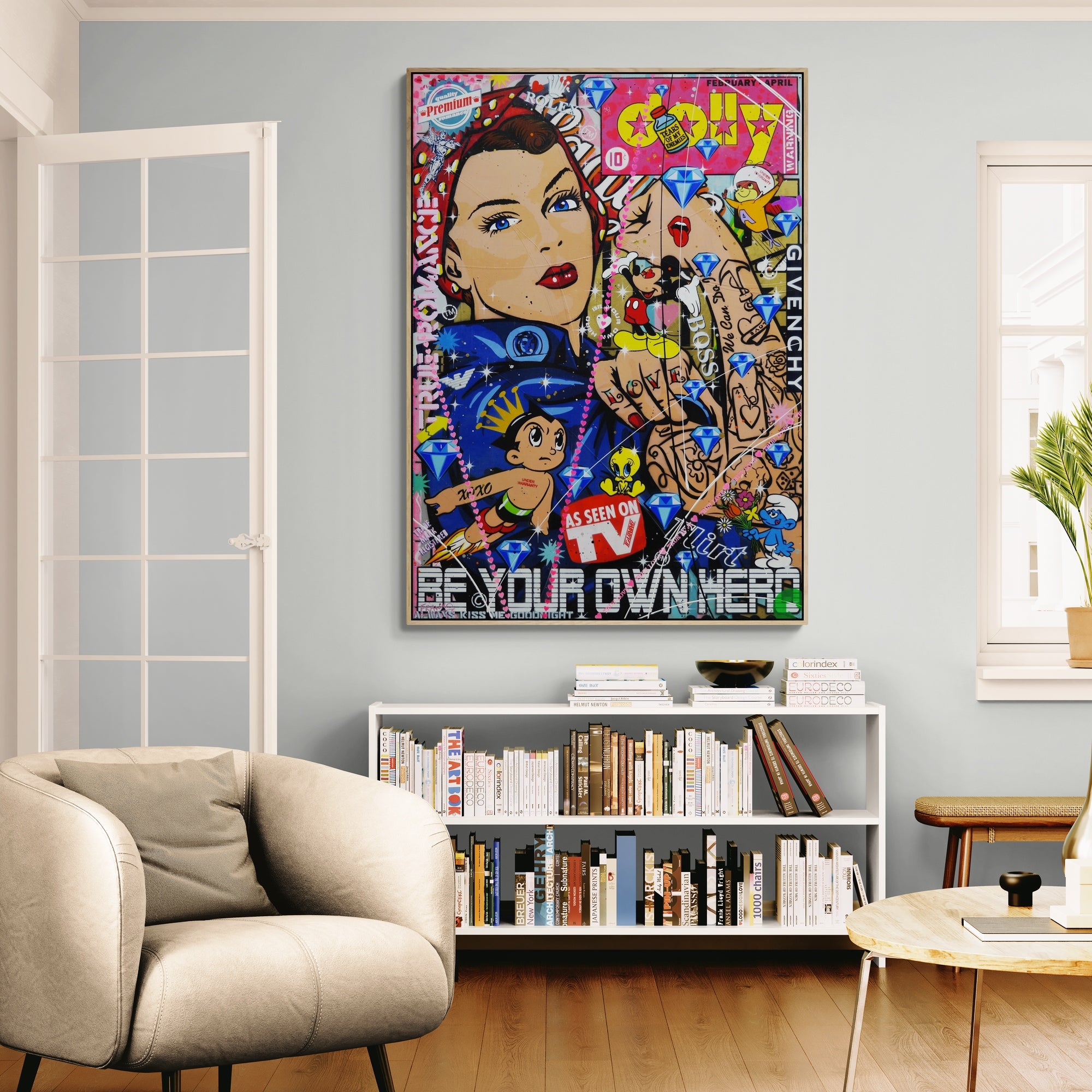 update alt-text with template Dolly Rosie 140cm x 100cm Textured Urban Pop Art Painting-Urban Pop Art-[Franko_Artist]-[The_Block]-[Dream_Homes]-[ideas]- [Grand_Designs]-Franklin Art Studio