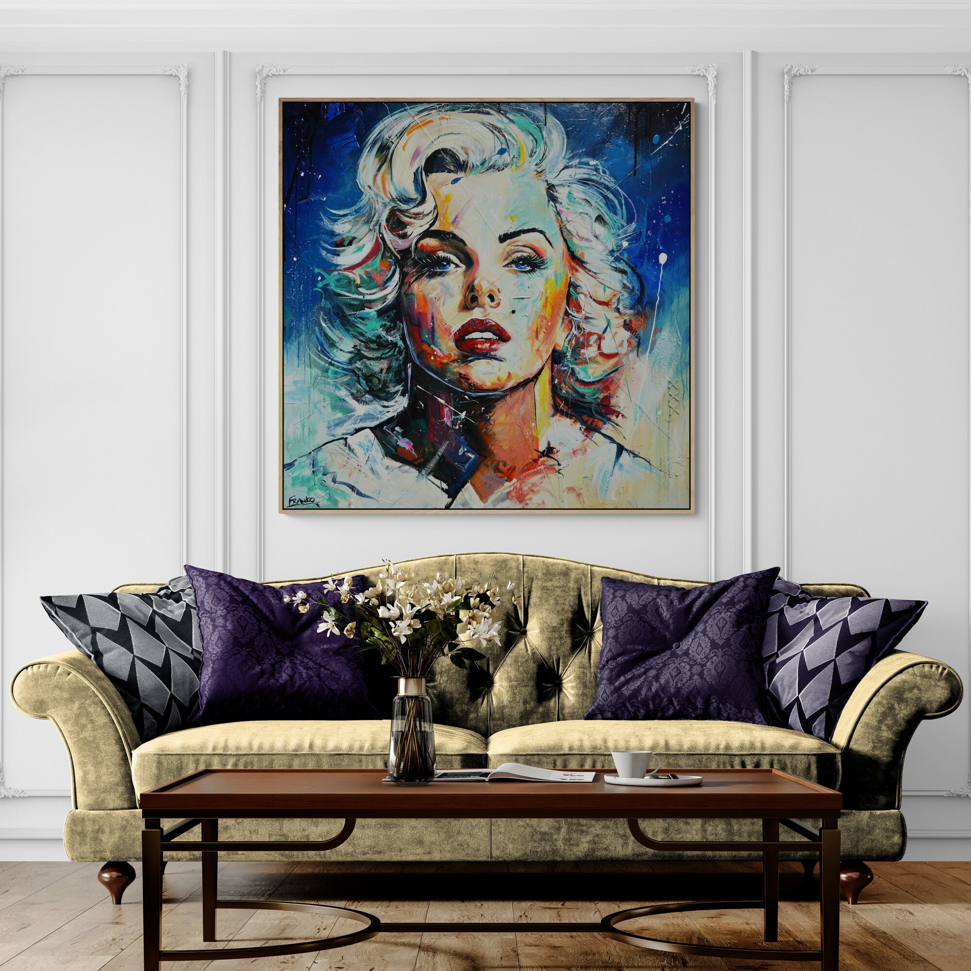 Teal Blond 120cm x 120cm Marilyn Munroe Textured Abstract Realism Painting (SOLD)-abstract realism-[Franko_Artist]-[The_Block]-[Dream_Homes]-[ideas]-[Grand_Designs]-[Art_Lover]-Franklin Art Studio
