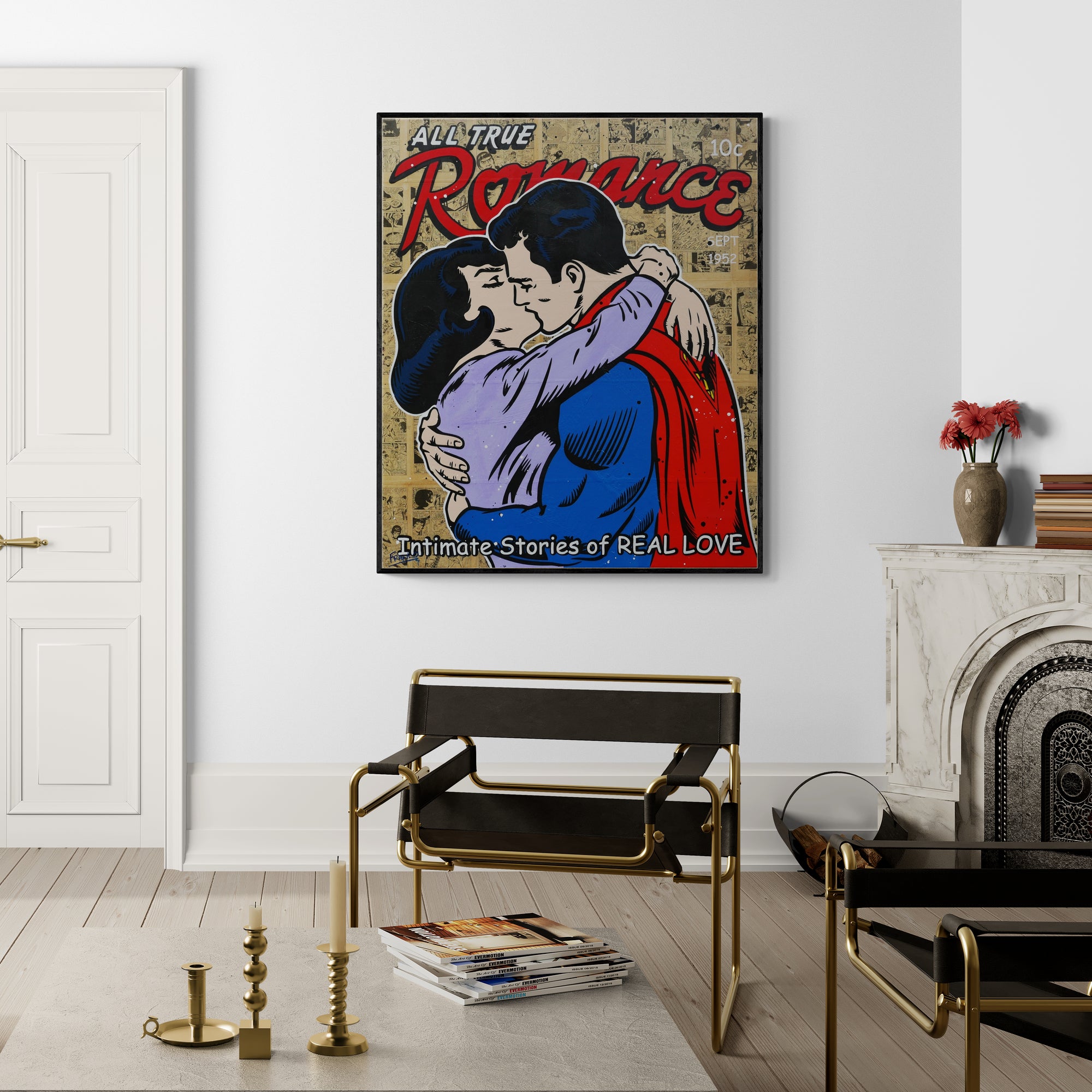 Intimate Superlove 100cm x 120cm Superman Urban Pop Book Club Painting-book club-[Franko_Artist]-[Australian_artist]-[Gold_Coast]-[Brisbane]-[modern]-[contemporary]-[original]-[Large_artwork]-[The_Block]-[Dream_Homes]-[ideas]-[Grand_Designs]-[Art_Lover]-Franklin Art Studio