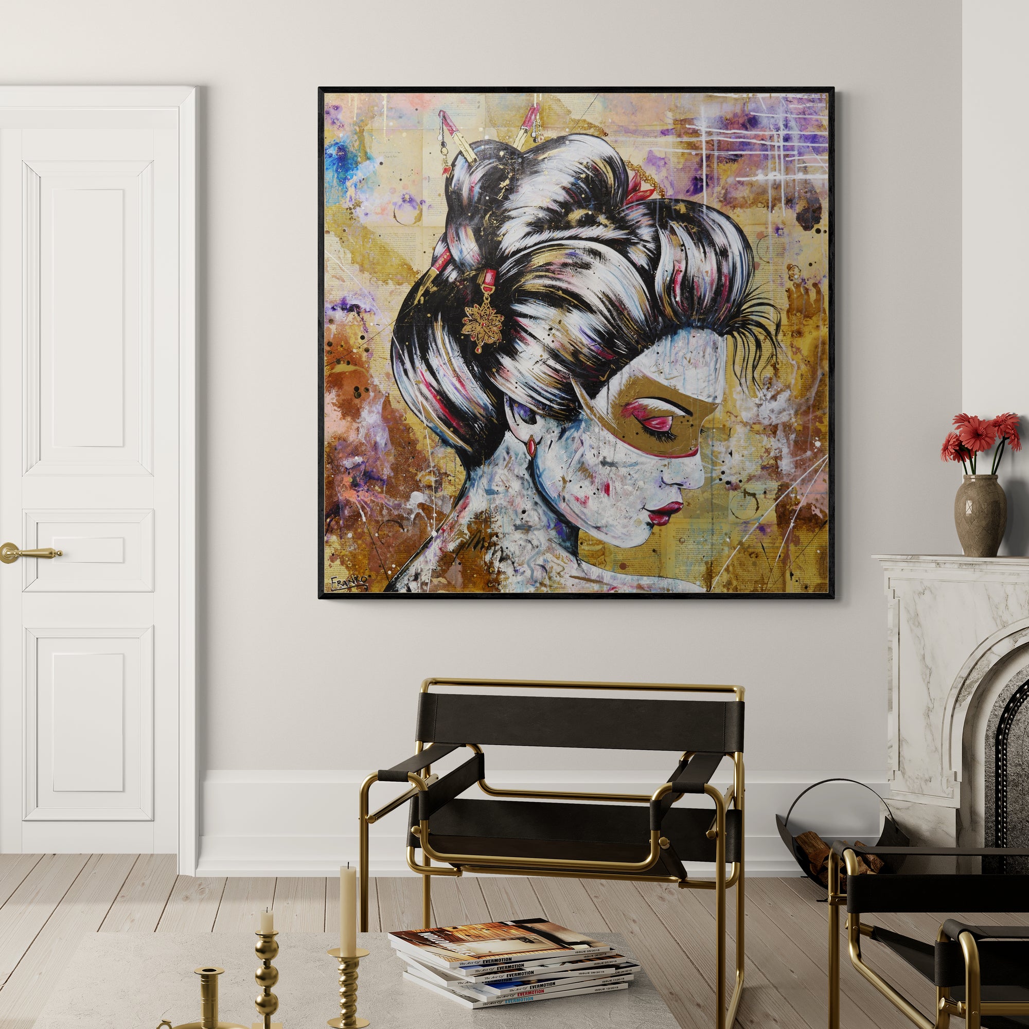 Heiwa 120cm x 120cm Geisha Abstract Realism Book Club Painting (SOLD)-book club-[Franko_Artist]-[The_Block]-[Dream_Homes]-[ideas]-[Grand_Designs]-[Art_Lover]-Franklin Art Studio