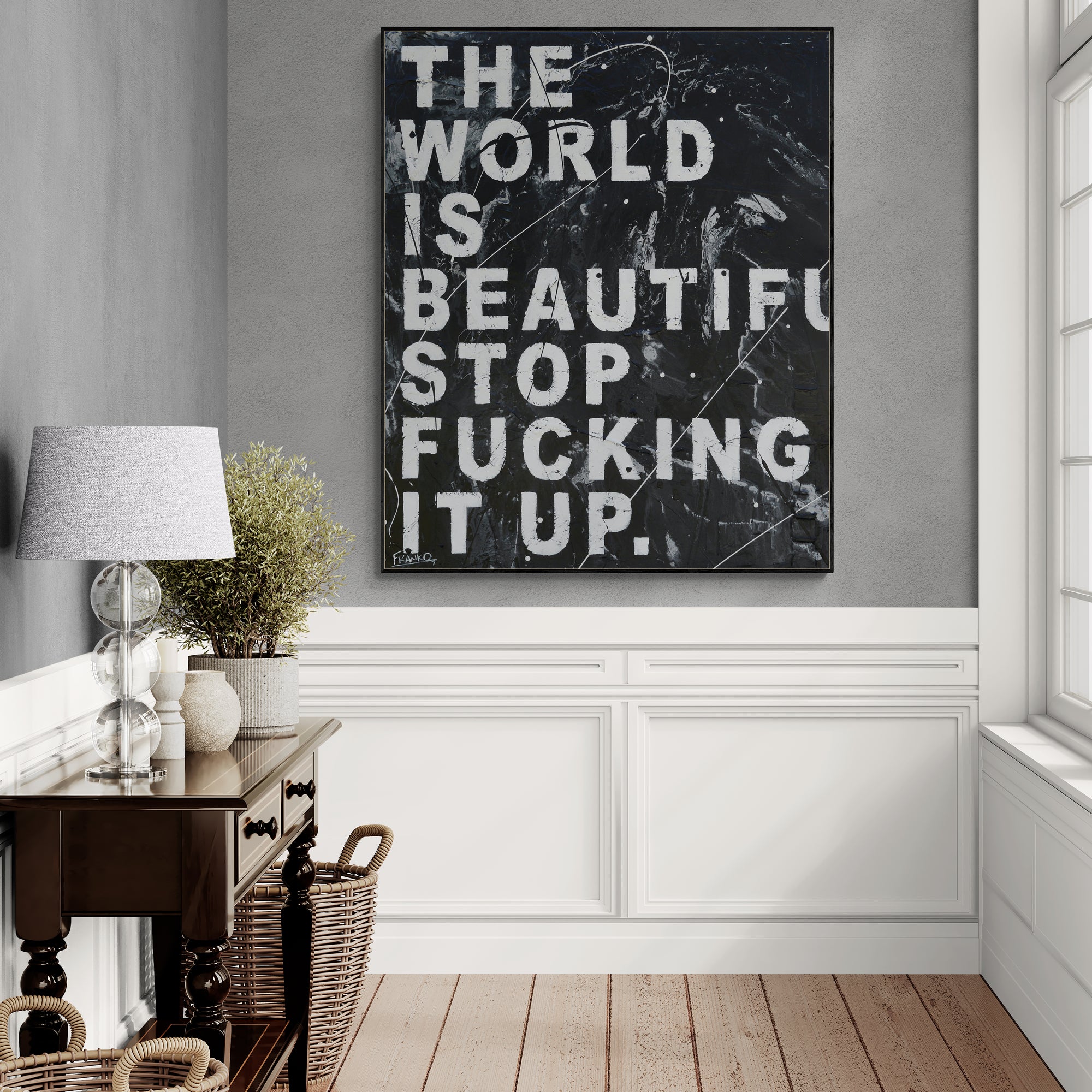 update alt-text with template Worlds Apart 100cm x 120cm Textured Urban Pop Art Painting-Urban Pop Art-[Franko_Artist]-[The_Block]-[Dream_Homes]-[ideas]- [Grand_Designs]-Franklin Art Studio
