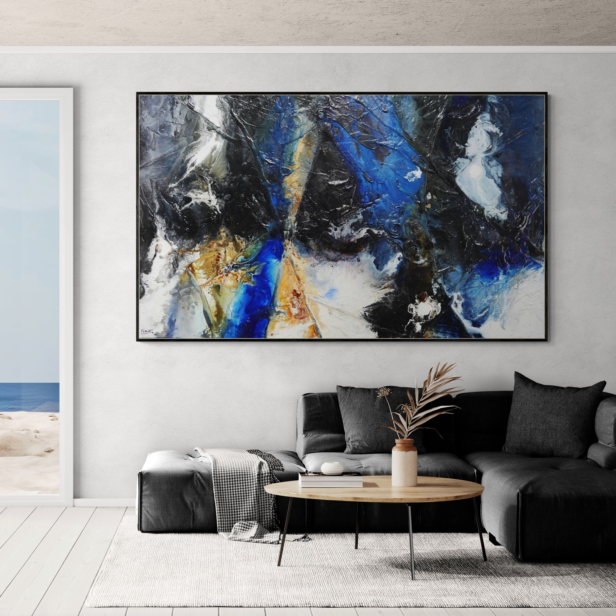 Divided Attention 250cm x 150cm FRAMED Textured Abstract Painting-Abstract-[Franko_Artist]-[Australian_artist]-[Gold_Coast]-[Brisbane]-[modern]-[contemporary]-[original]-[Large_artwork]-[The_Block]-[Dream_Homes]-[ideas]-[Grand_Designs]-[Art_Lover]-Franklin Art Studio