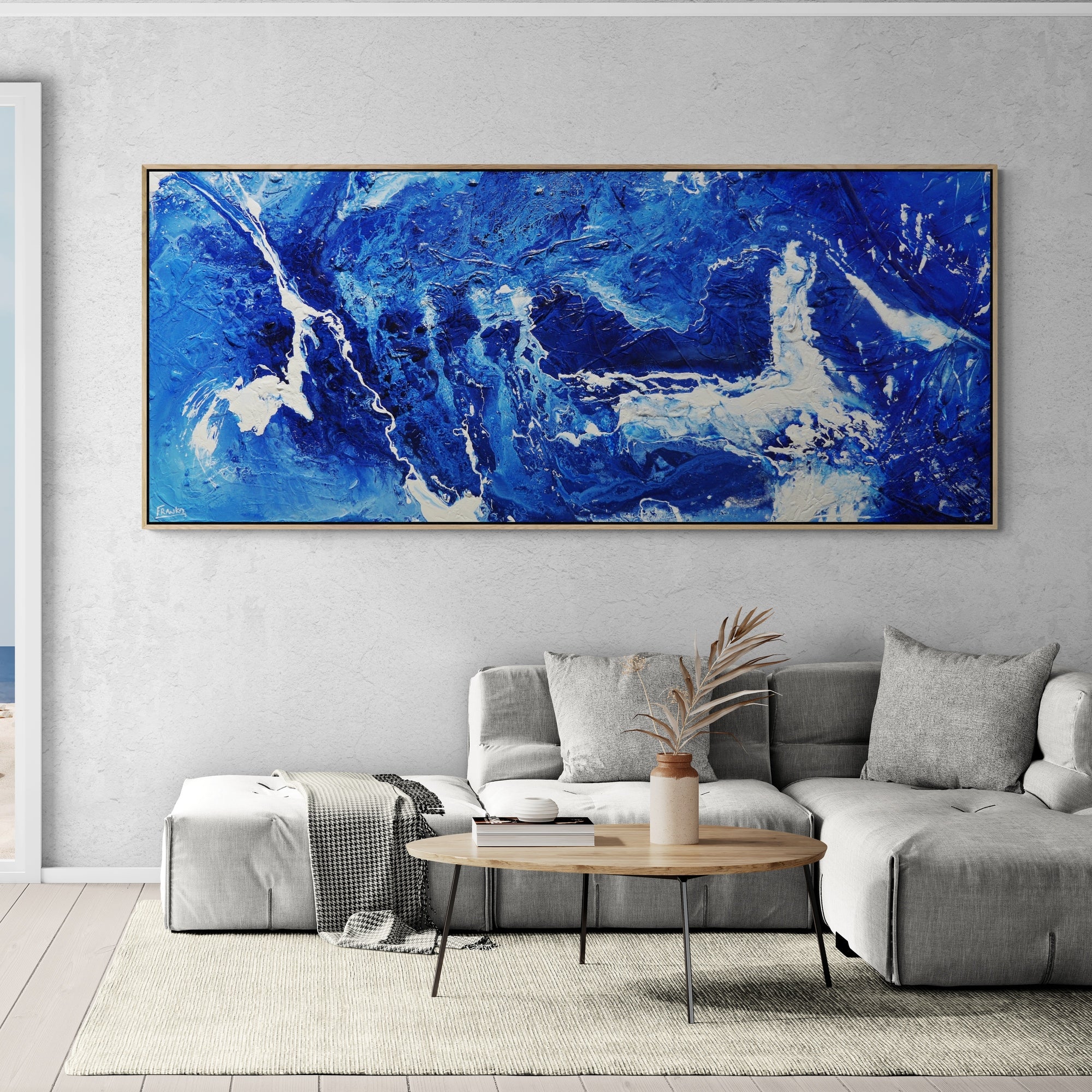 Blue Reflex 240cm x 100cm Textured Abstract Painting