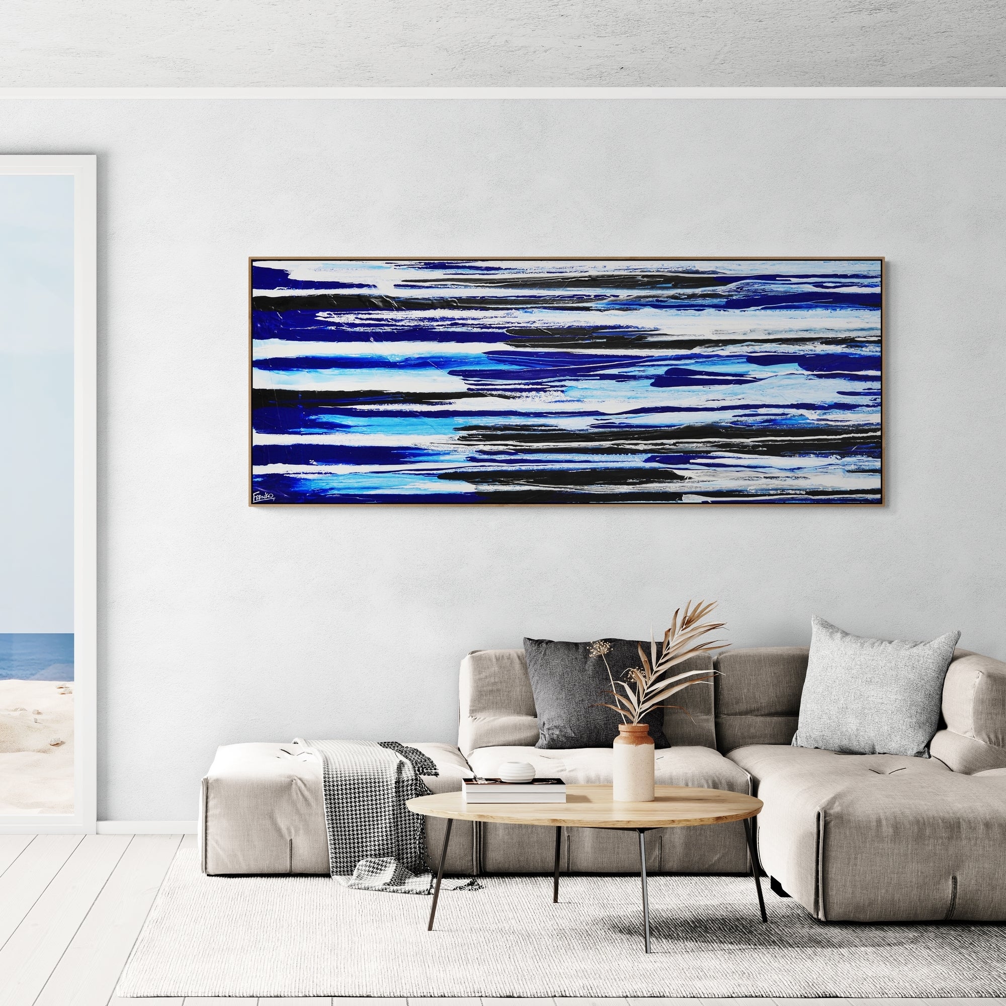 Sapphire Flow 200cm x 80cm Blue White Black Textured Abstract Painting-Abstract-[Franko_Artist]-[Australian_artist]-[Gold_Coast]-[Brisbane]-[modern]-[contemporary]-[original]-[Large_artwork]-[The_Block]-[Dream_Homes]-[ideas]-[Grand_Designs]-[Art_Lover]-Franklin Art Studio