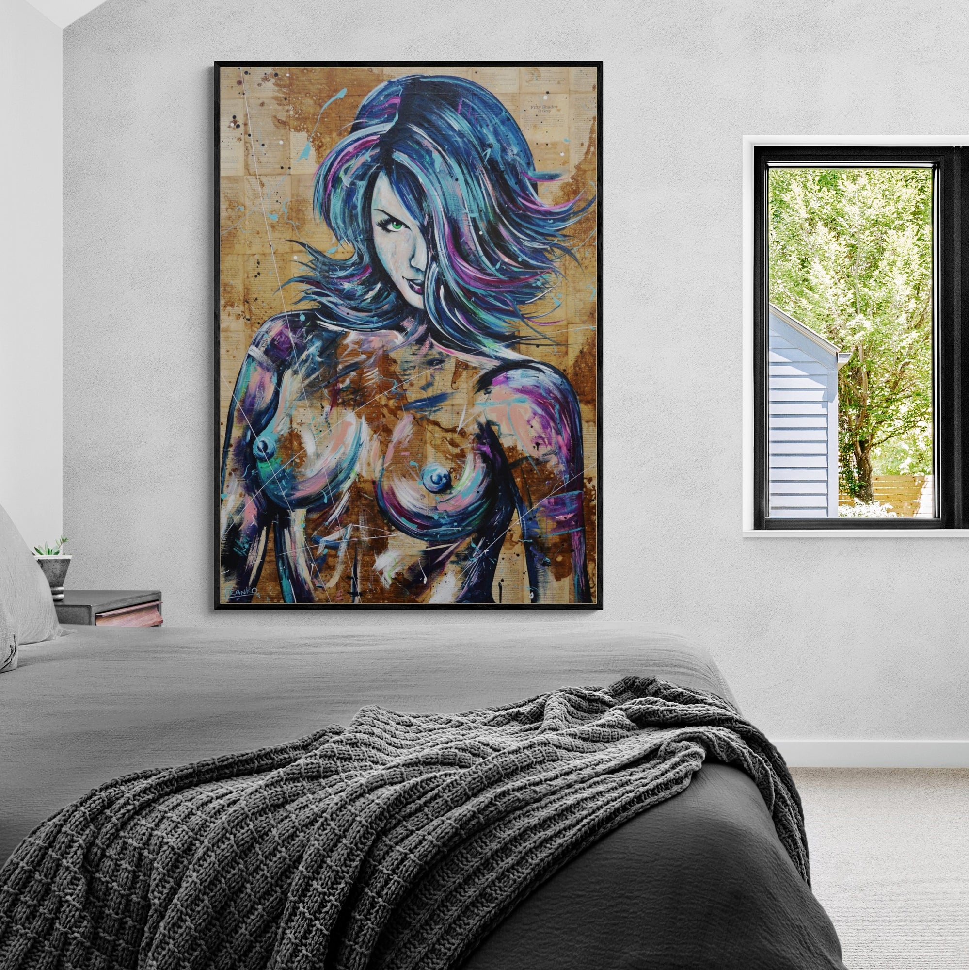 Sugar Vixen 140cm x 100cm Nude Abstract Realism Book Club Painting (SOLD)-book club-[Franko_Artist]-[Australian_artist]-[Gold_Coast]-[Brisbane]-[modern]-[contemporary]-[original]-[Large_artwork]-[The_Block]-[Dream_Homes]-[ideas]-[Grand_Designs]-[Art_Lover]-Franklin Art Studio