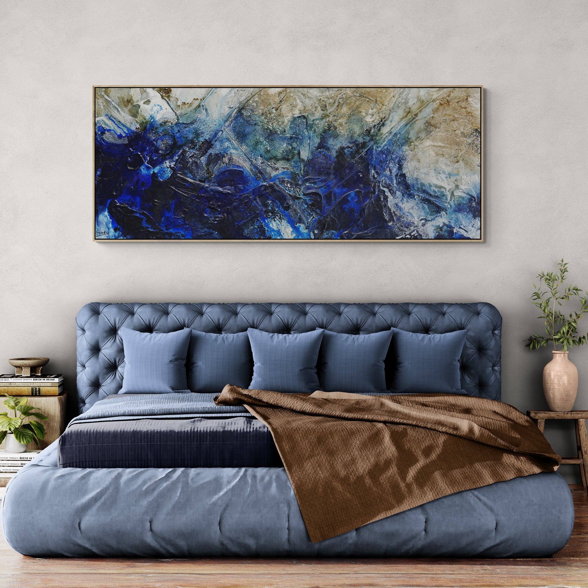 update alt-text with template Blue Genesis 200cm x 80cm Rustic Textured Abstract Painting-Abstract-[Franko_Artist]-[The_Block]-[Dream_Homes]-[ideas]- [Grand_Designs]-Franklin Art Studio