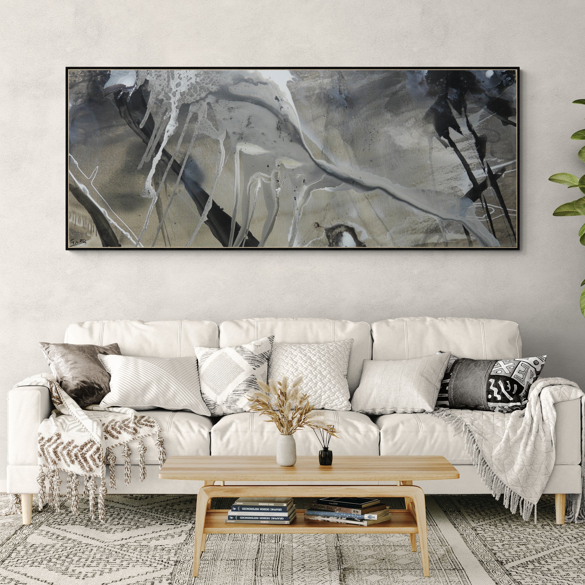 Refined 333 200cm x 80cm Blended Ink Abstract Painting (SOLD)