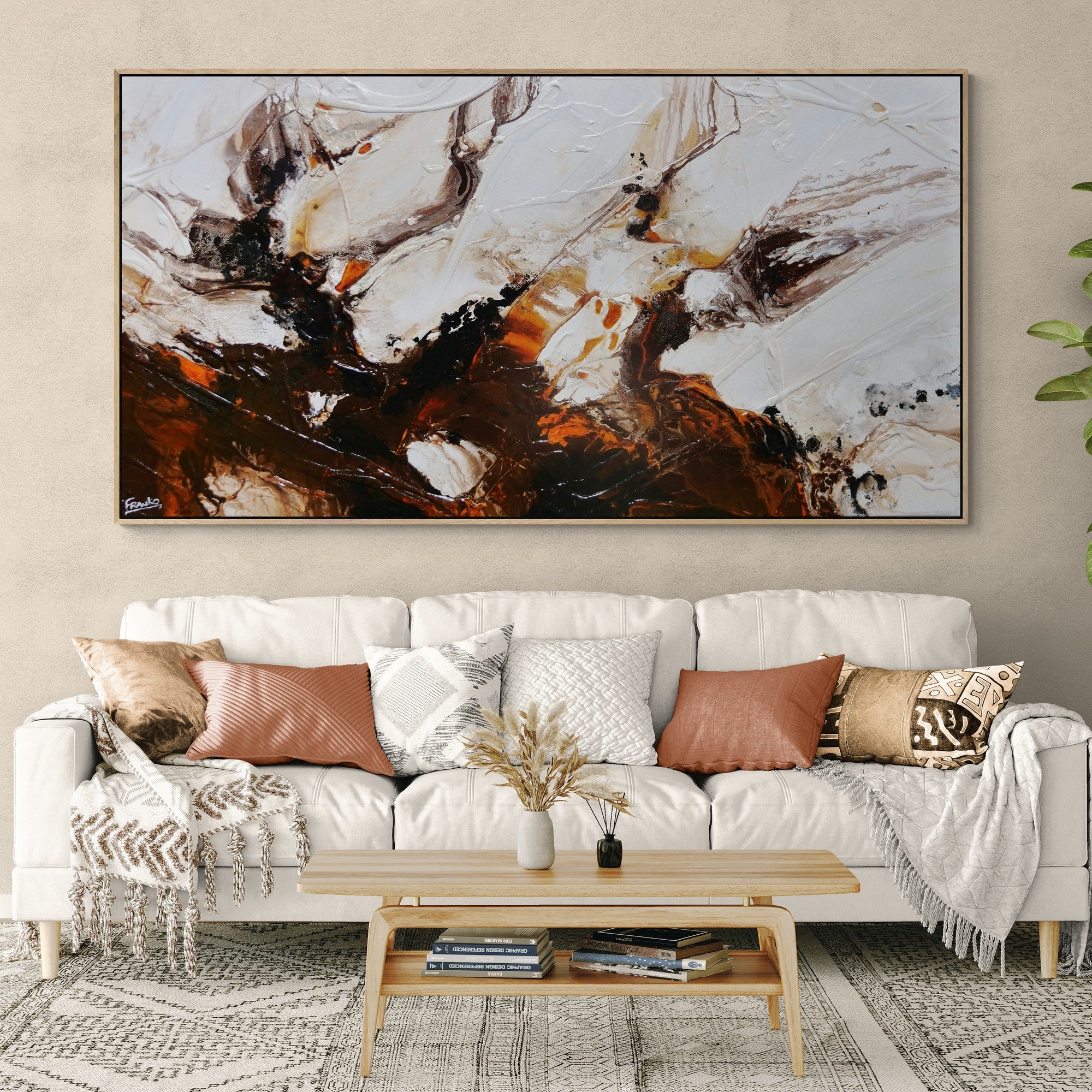Ignition 190cm x 100cm White Rust Black Textured Abstract Painting (SOLD)