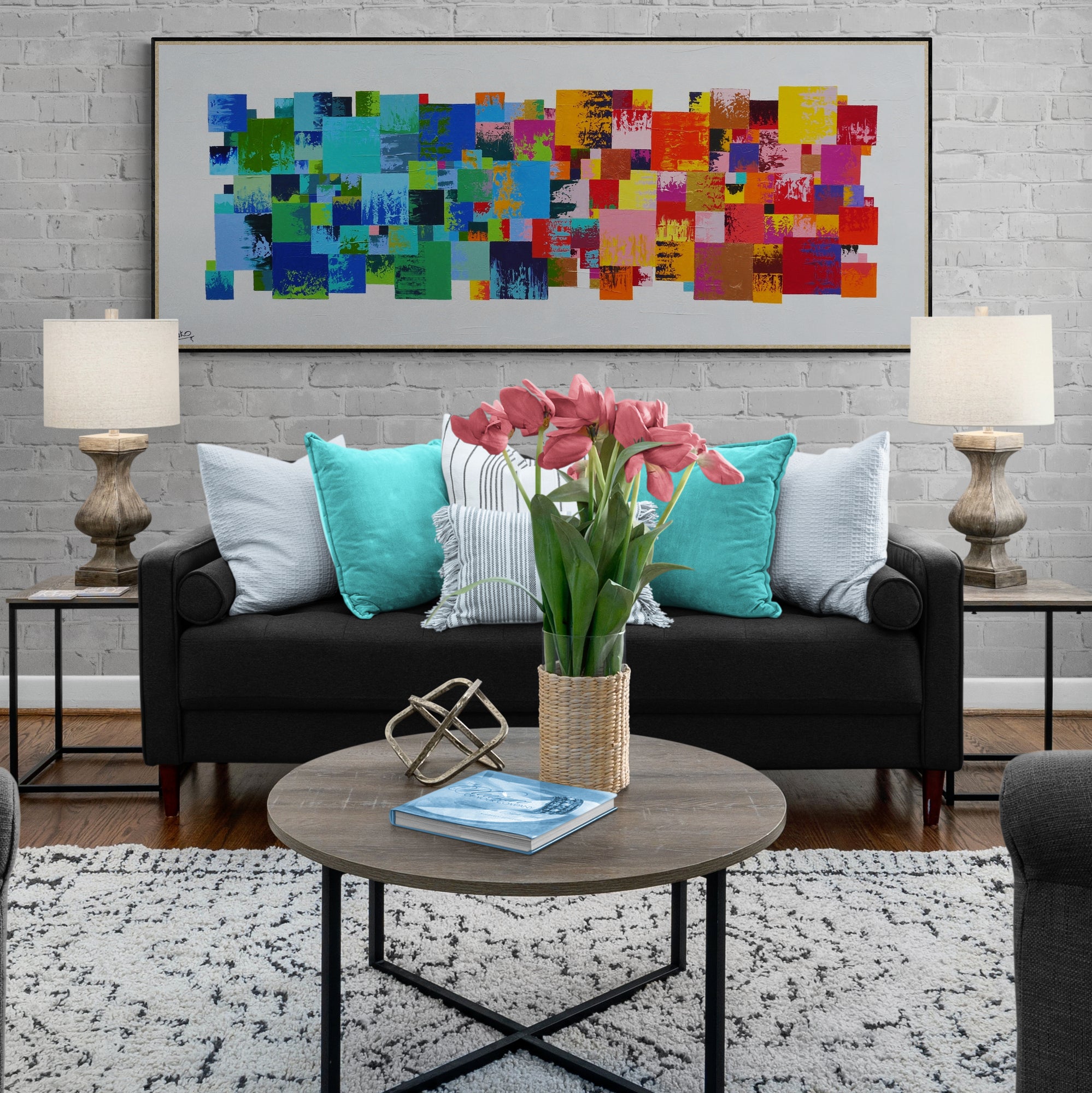 update alt-text with template Coloured Checker 200cm x 80cm Textured Pattern Abstract Painting (SOLD)-Abstract-[Franko_Artist]-[The_Block]-[Dream_Homes]-[ideas]- [Grand_Designs]-Franklin Art Studio