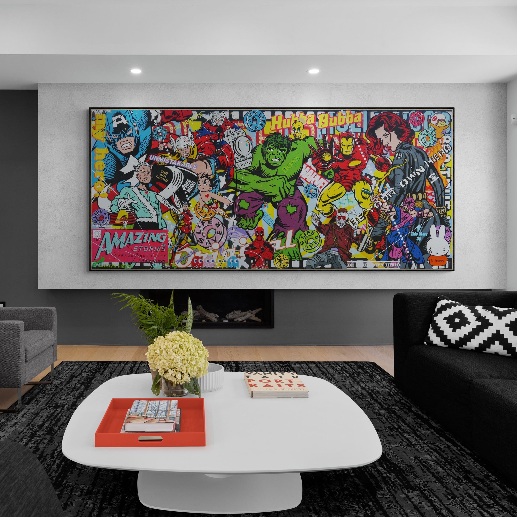 update alt-text with template Heroes and More 270cm x 120cm Textured Urban Pop Art Painting (SOLD)-Urban Pop Art-[Franko_Artist]-[The_Block]-[Dream_Homes]-[ideas]- [Grand_Designs]-Franklin Art Studio