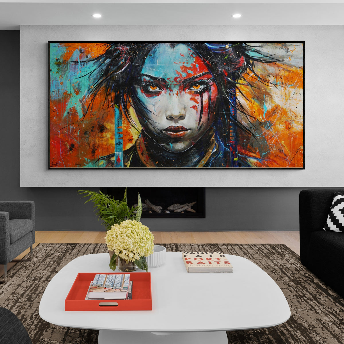 Enchanted 240cm x 120cm FRAMED Japanese Warrior Abstract Realism Textured Painting
