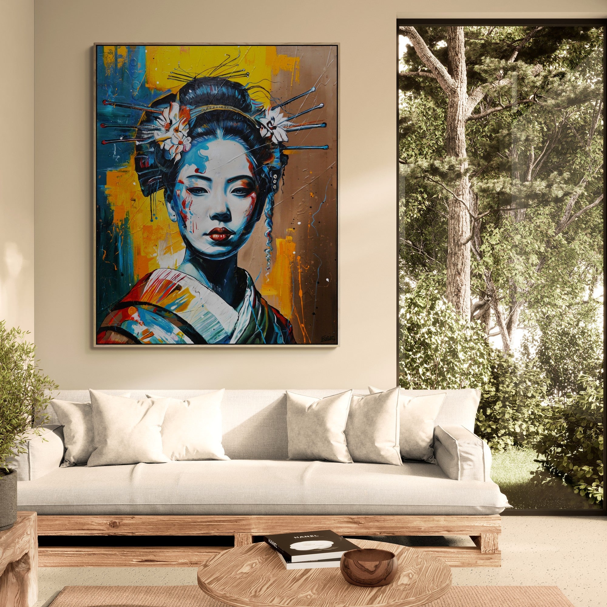 Bodu (Warrior Within) 120cm x 150cm FRAME INC Geisha Abstract Realism Textured Painting