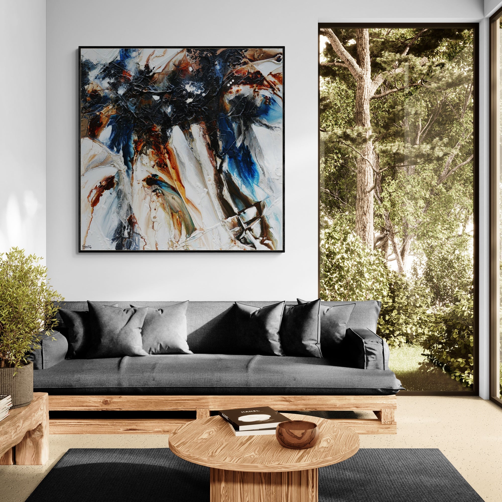 Denim Rush 150cm x 150cm Rustic Blue Textured Abstract Painting (SOLD)-Abstract-[Franko_Artist]-[Australian_artist]-[Gold_Coast]-[Brisbane]-[modern]-[contemporary]-[original]-[Large_artwork]-[The_Block]-[Dream_Homes]-[ideas]-[Grand_Designs]-[Art_Lover]-Franklin Art Studio