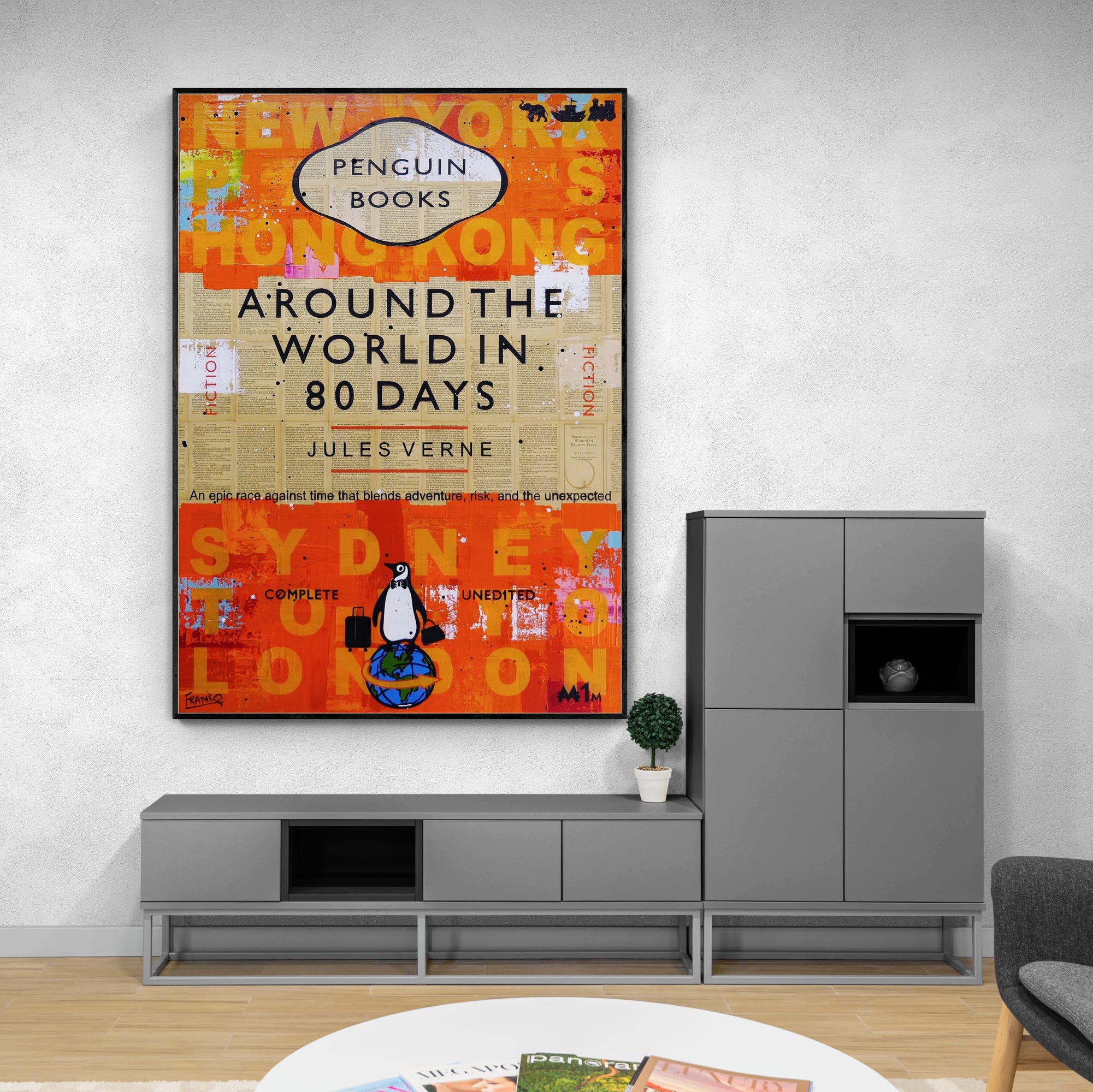 80 Days 100cm x 140cm Urban Pop Book Club Painting (SOLD)-book club-[Franko_Artist]-[Australian_artist]-[Gold_Coast]-[Brisbane]-[modern]-[contemporary]-[original]-[Large_artwork]-[The_Block]-[Dream_Homes]-[ideas]-[Grand_Designs]-[Art_Lover]-Franklin Art Studio