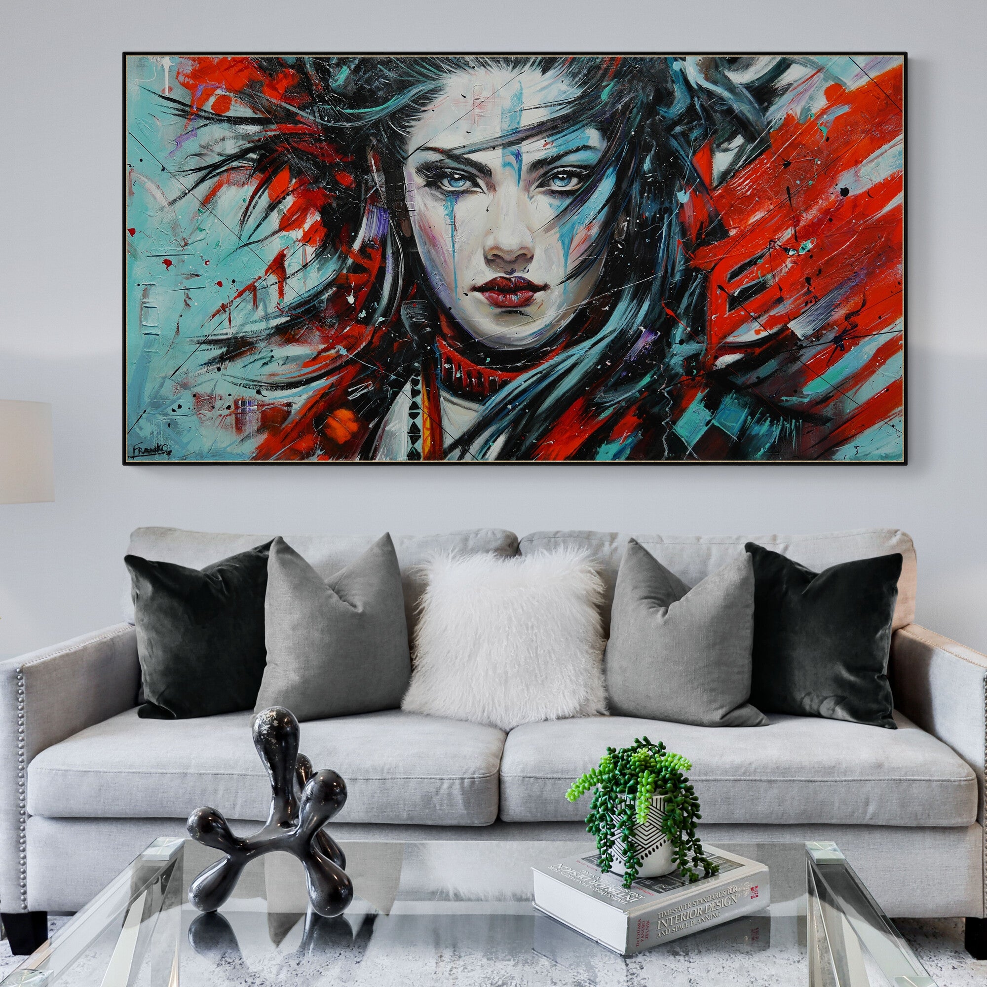Mahou (Sourcery) 190cm x 100cm Brave and Beautiful Abstract Realism Textured Framed Painting (SOLD)-abstract realism-[Franko_Artist]-[The_Block]-[Dream_Homes]-[ideas]-[Grand_Designs]-[Art_Lover]-Franklin Art Studio