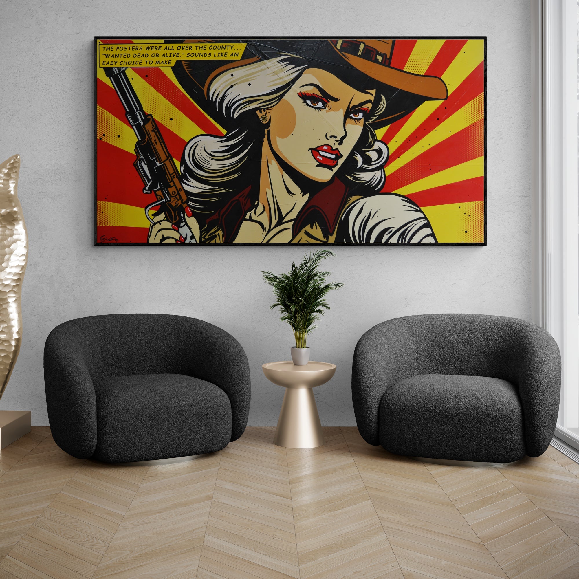 All Over The County 190cm x 100cm Cowgirl Classic Pop Art Painting (SOLD)-Urban Pop Art-[Franko_Artist]-[Australian_artist]-[Gold_Coast]-[Brisbane]-[modern]-[contemporary]-[original]-[Large_artwork]-[The_Block]-[Dream_Homes]-[ideas]-[Grand_Designs]-[Art_Lover]-Franklin Art Studio