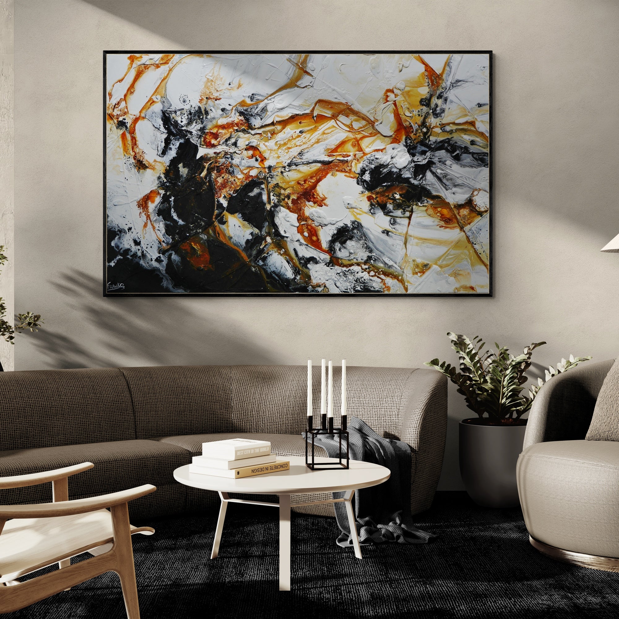 Attainment 160cm x 100cm White Rust Black Textured Abstract Painting