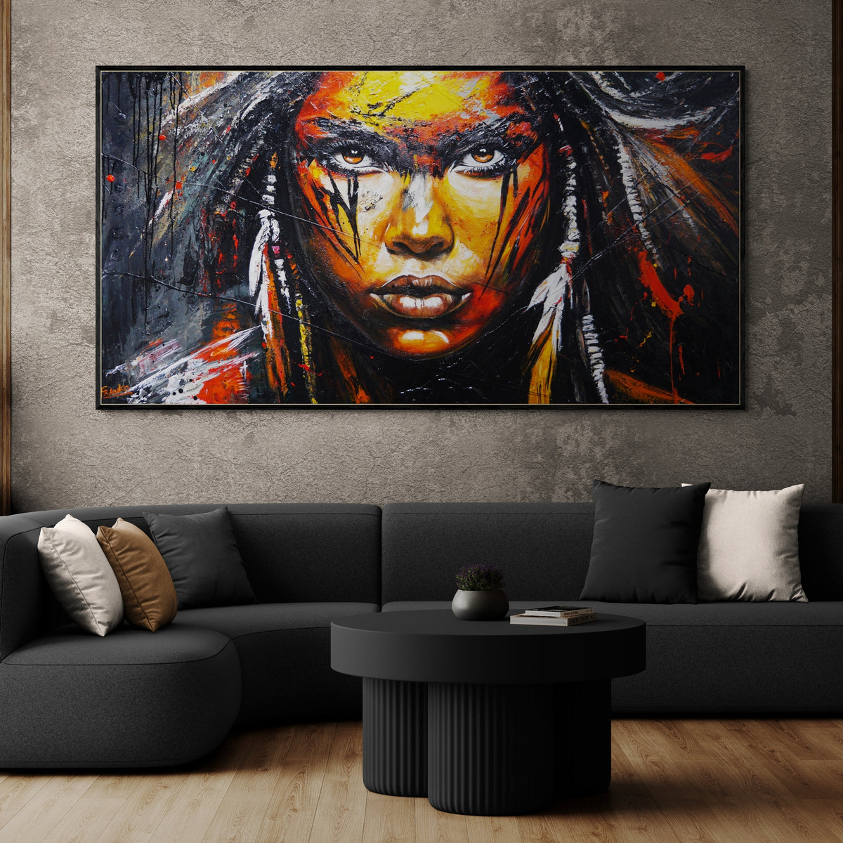 Onyx 190cm x 100cm FRAMED Warrior Abstract Realism Textured Painting