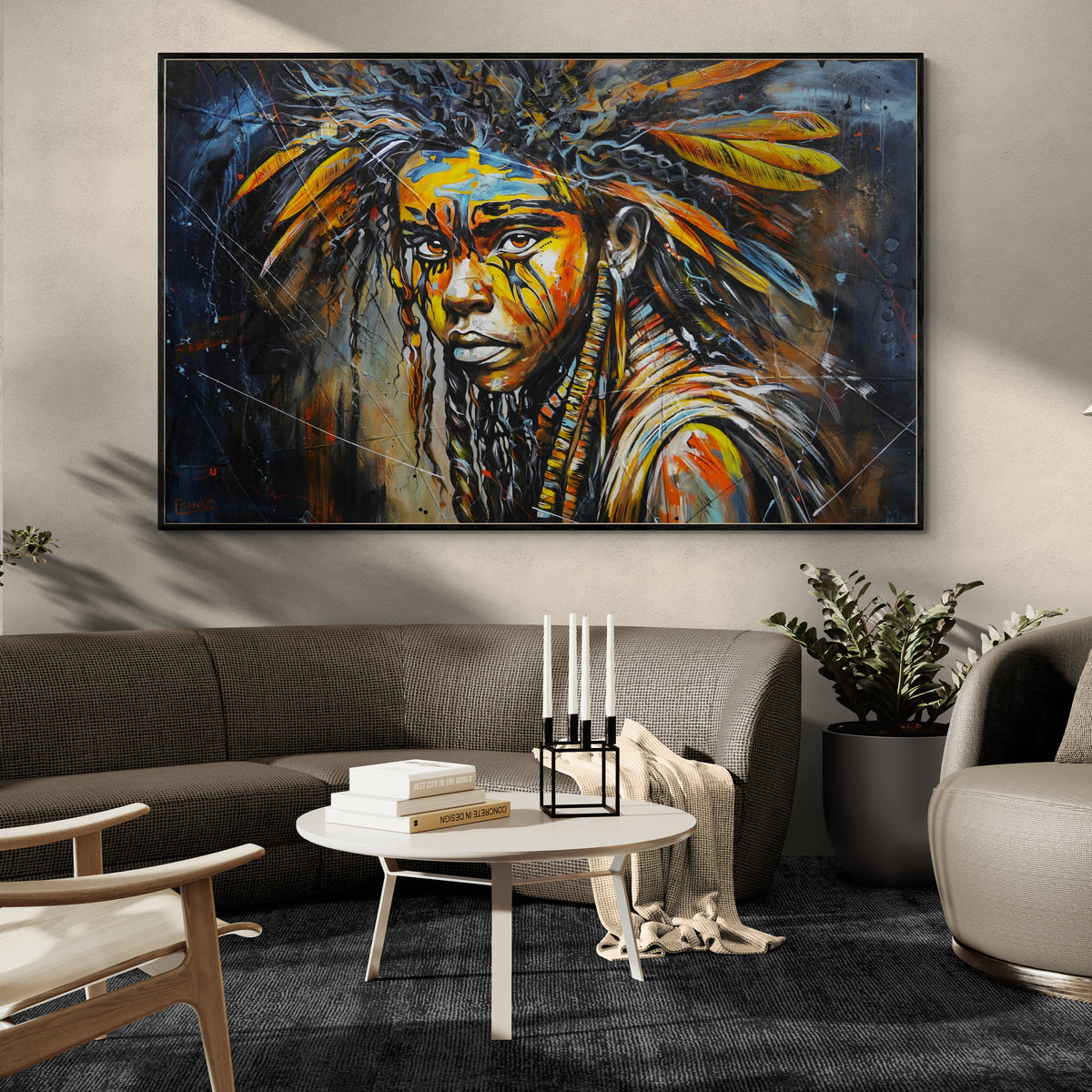 Warrior Blu 160cm x 100cm FRAMED Warrior Boy Abstract Realism Textured Painting