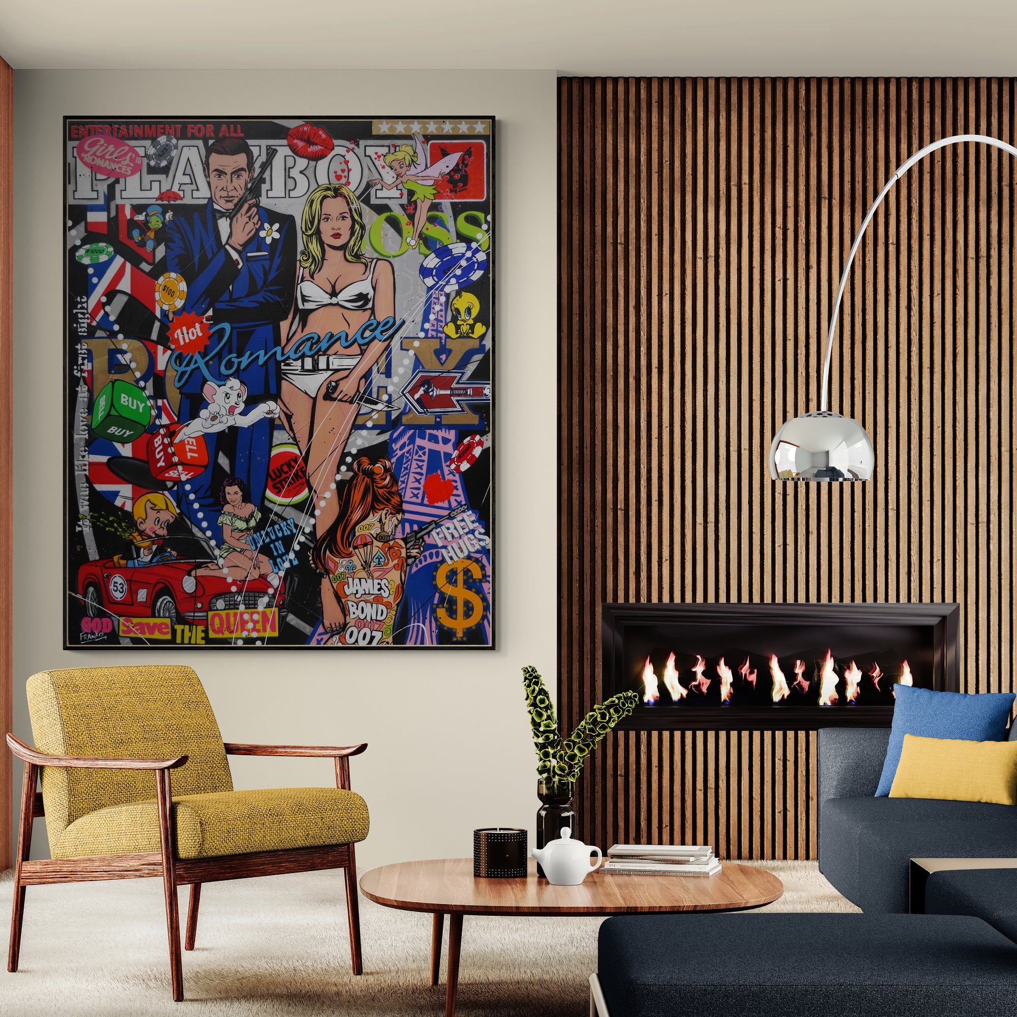 James and Honey 120cm x 150cm James Bond Textured Urban Pop Art Painting (SOLD)-Urban Pop Art-[Franko_Artist]-[The_Block]-[Dream_Homes]-[ideas]-[Grand_Designs]-[Art_Lover]-Franklin Art Studio