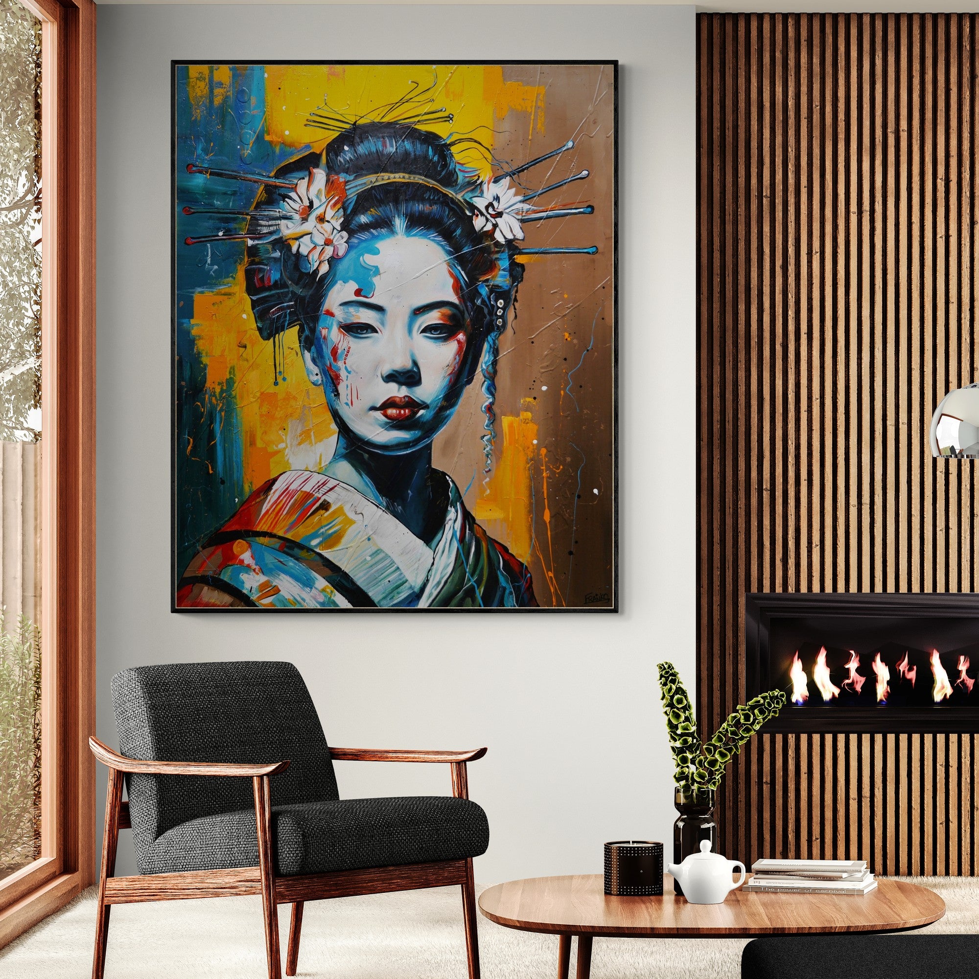 Bodu (Warrior Within) 120cm x 150cm FRAME INC Geisha Abstract Realism Textured Painting