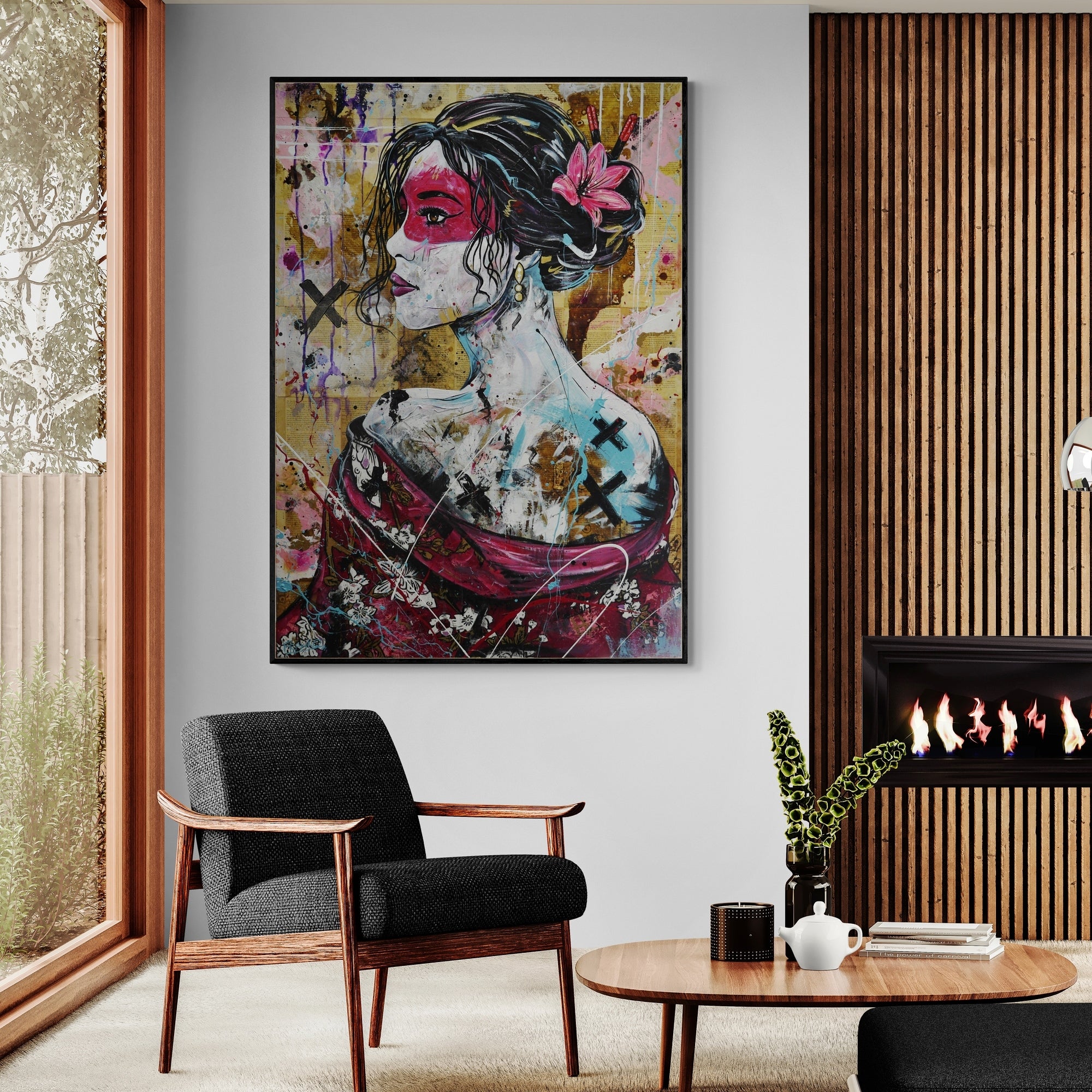 Rubi 100cm x 140cm Geisha Abstract Realism Book Club Painting (SOLD)-book club-[Franko_Artist]-[Australian_artist]-[Gold_Coast]-[Brisbane]-[modern]-[contemporary]-[original]-[Large_artwork]-[The_Block]-[Dream_Homes]-[ideas]-[Grand_Designs]-[Art_Lover]-Franklin Art Studio