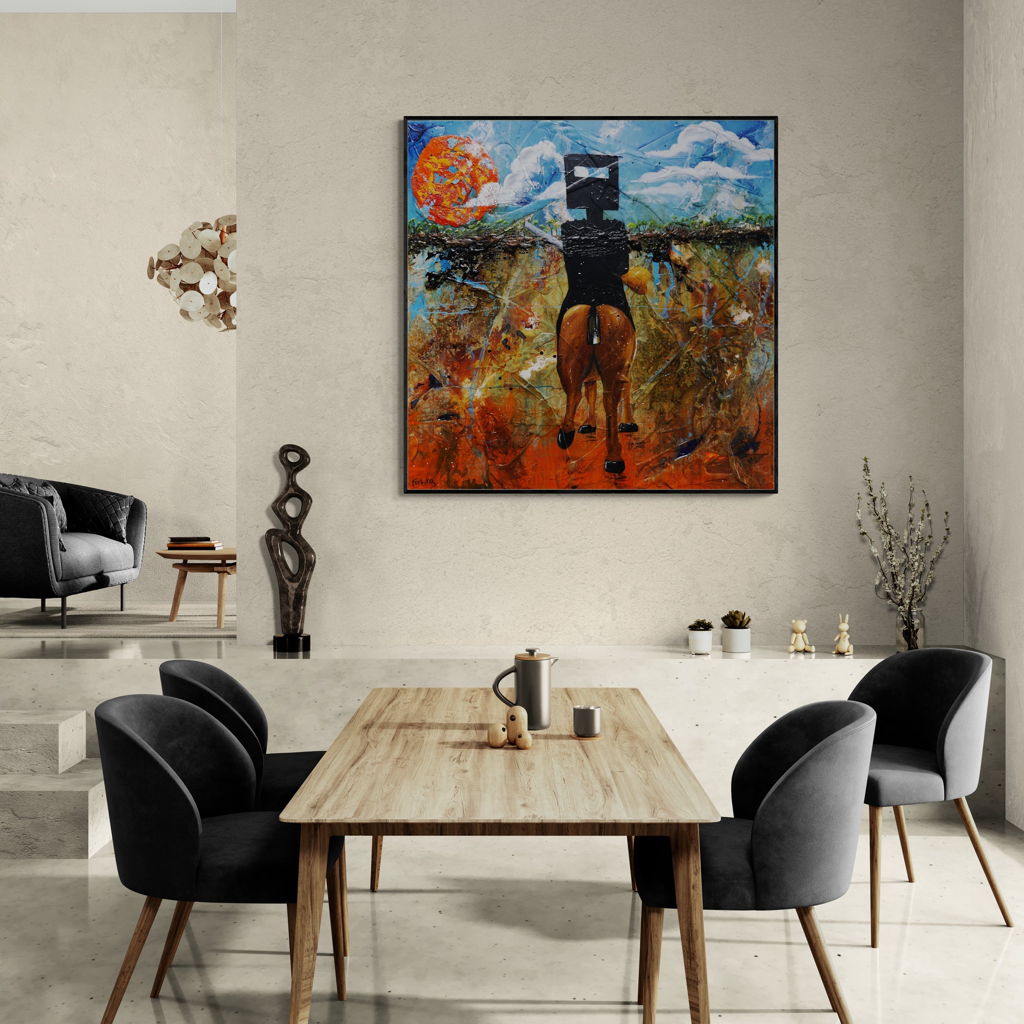 Solo Rider Ned 120cm x 120cm Ned Kelly Textured Abstract Painting (SOLD)