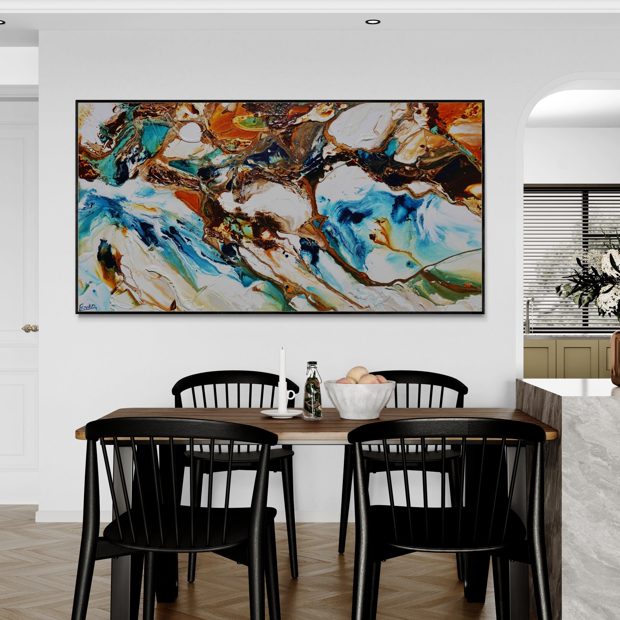 Aquatic Transition 190cm x 100cm Textured Abstract Painting (SOLD)-Abstract-[Franko_Artist]-[The_Block]-[Dream_Homes]-[ideas]-[Grand_Designs]-[Art_Lover]-Franklin Art Studio